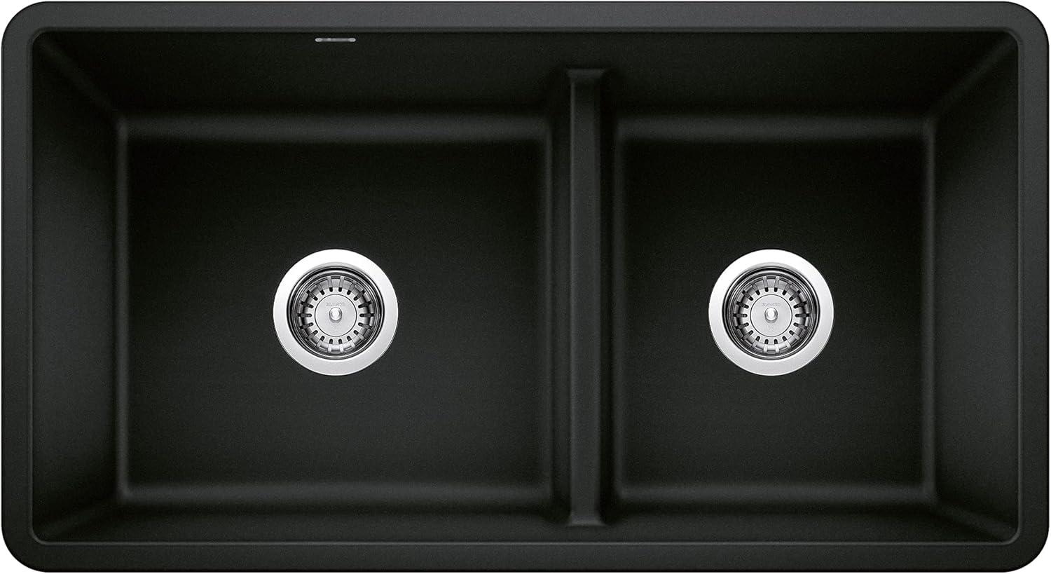 Precis SILGRANIT 33" L x 18" W Reversible Double Bowl Undermount Kitchen Sink with Low Divide