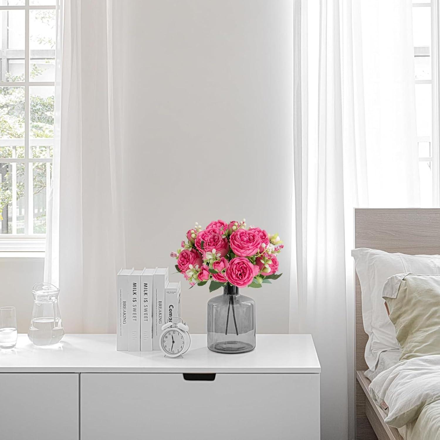 ASTRYAS 2Pcs Artificial Peony Flower Silk Peonies Fake Flowers for Decoration Faux Floral Arrangements for Home Wedding Party Decor (Hot Pink)