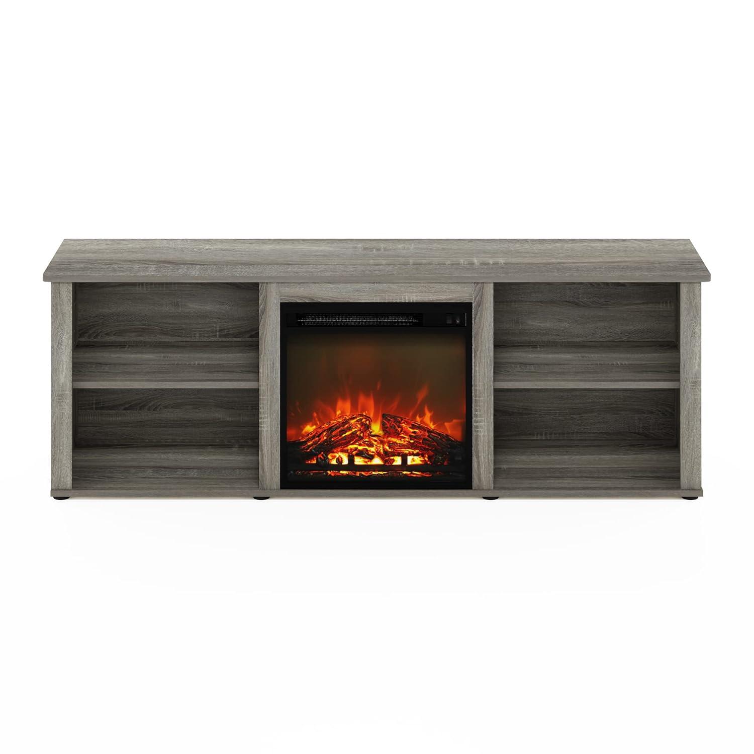 Furinno Montale 70 Inch TV Stand with Fireplace, French Oak Grey