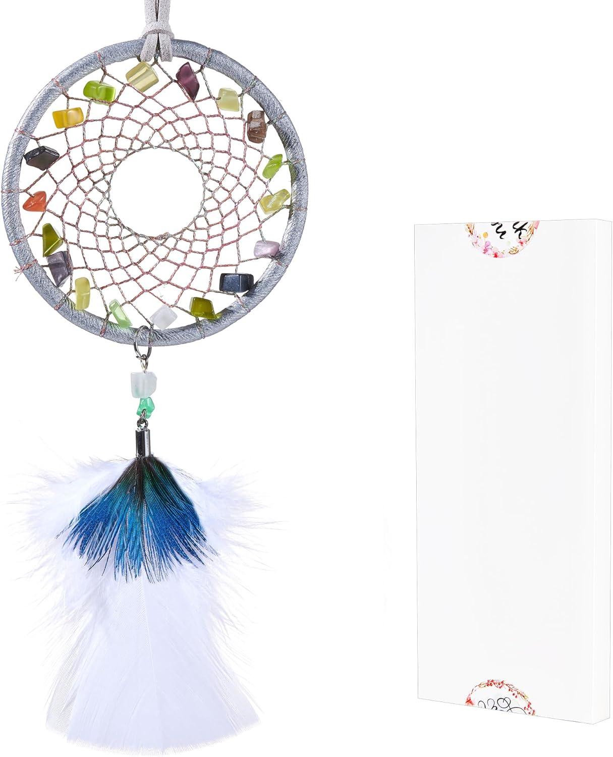 Ice Blue Dream Catchers - Turkey Feather and Peacock Feather, Opal Healing Crystal, Handmade Small Dreamcatcher for Bedroom, A Dream Catcher for Girls,Dream Catchers for Boys,Dream Catcher Wall Decor
