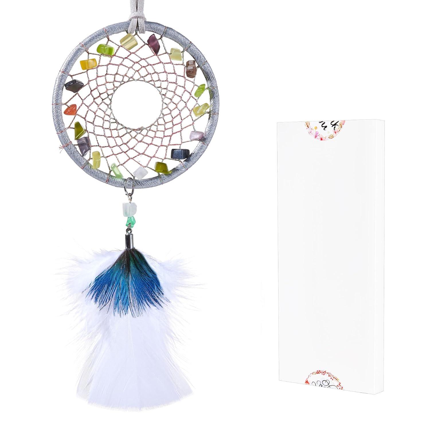 Ice Blue Dream Catchers - Turkey Feather and Peacock Feather, Opal Healing Crystal, Handmade Small Dreamcatcher for Bedroom, A Dream Catcher for Girls,Dream Catchers for Boys,Dream Catcher Wall Decor