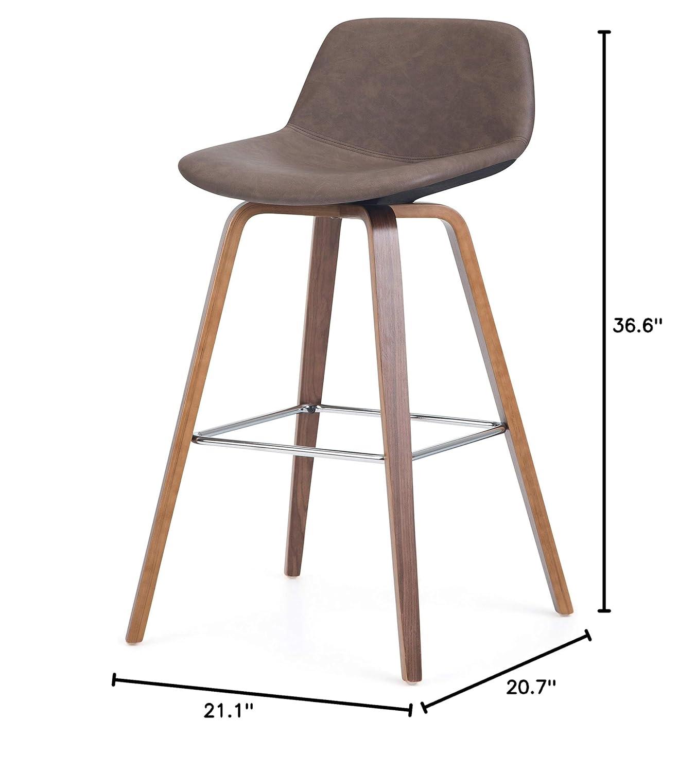 Simpli Home Randolph Mid Century Modern 28 inch Bentwood Counter/ Bar Height Stool (Set of 2) in Distressed Chocolate Brown Vegan Faux Leather