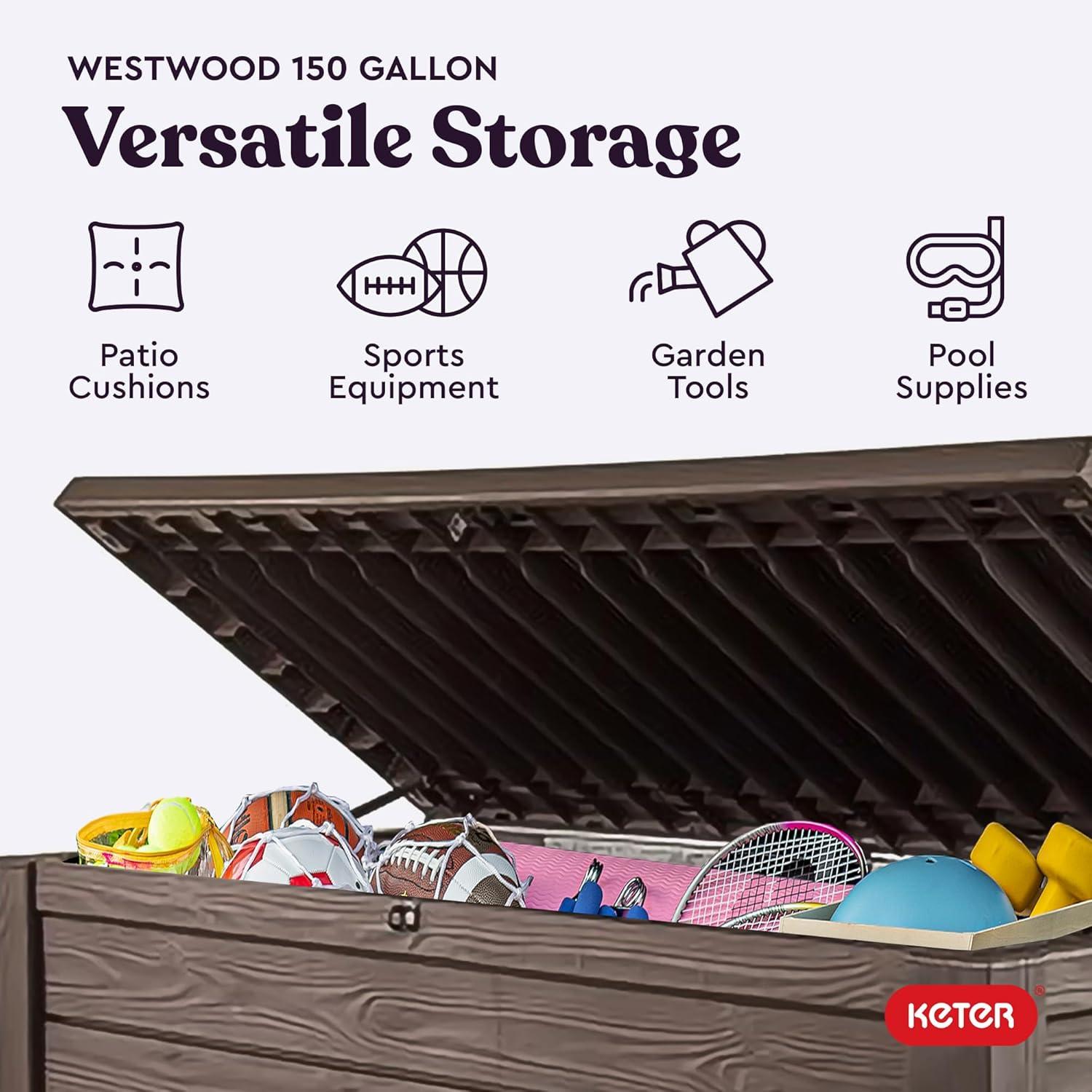 Keter Keter Westwood 150 Gallon Large Durable Resin Outdoor Storage and Organization Deck Box For Patio Furniture and Supplies