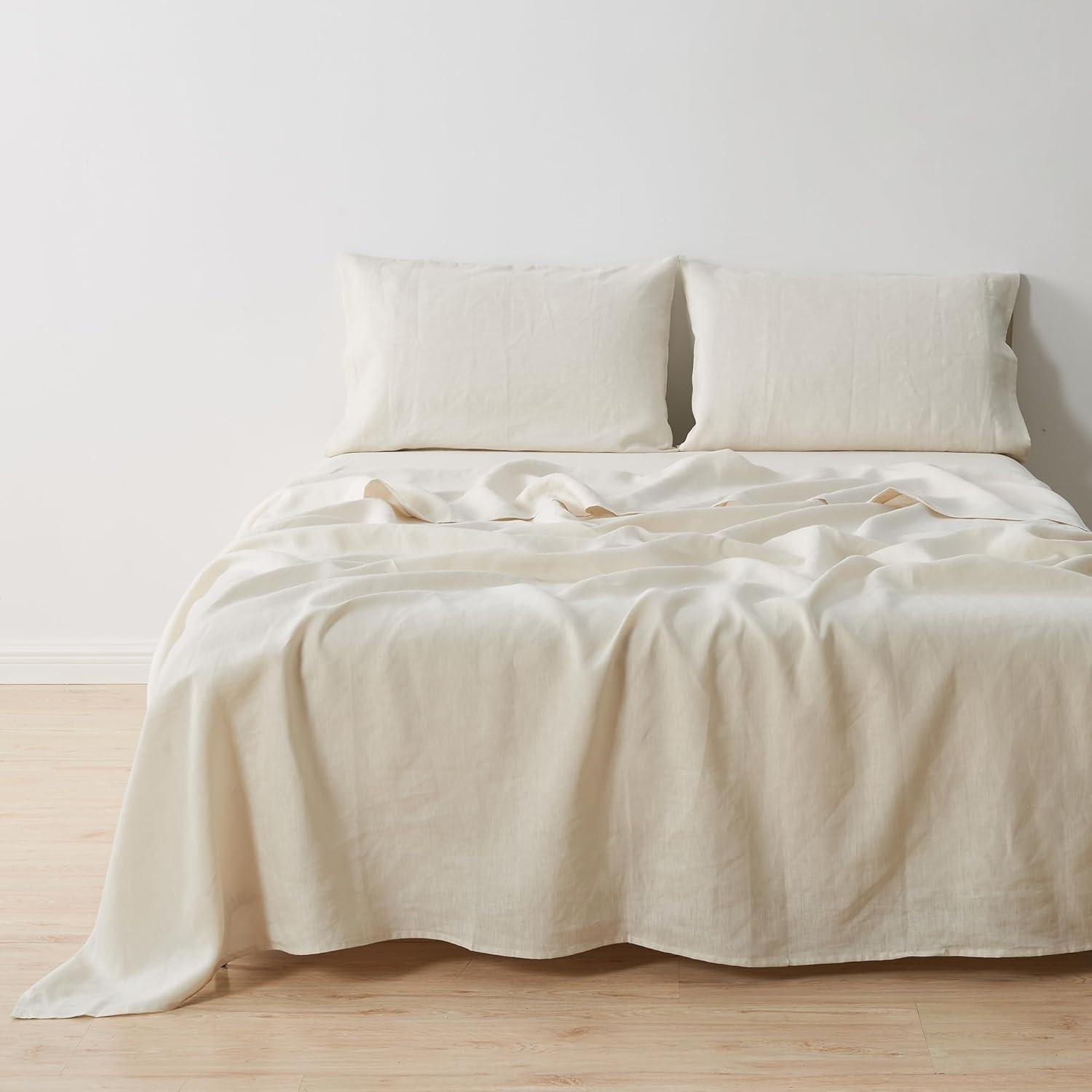 Queen Sand Organic Linen Bed Sheet Set