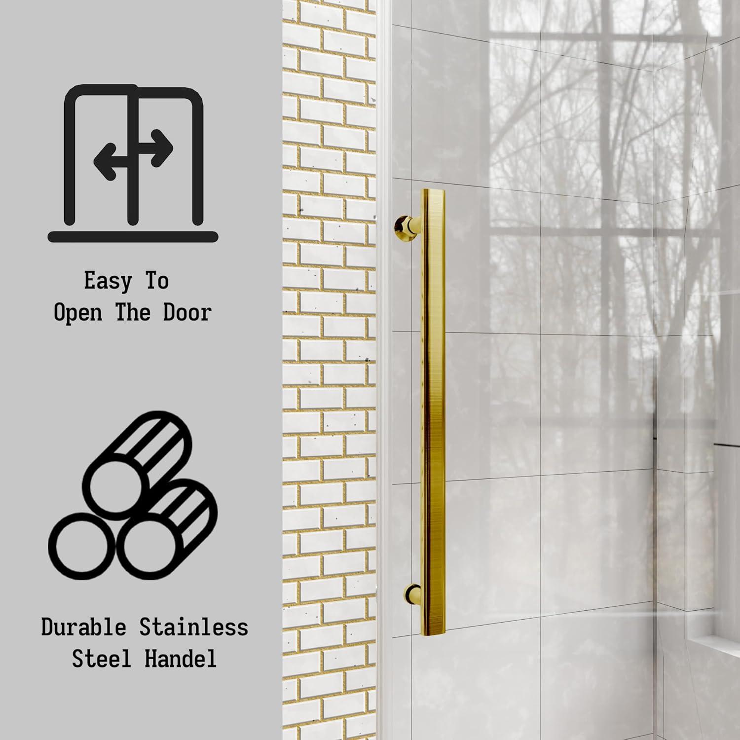 Gold Frameless Sliding Shower Door with Clear Glass and Stainless Steel Handle