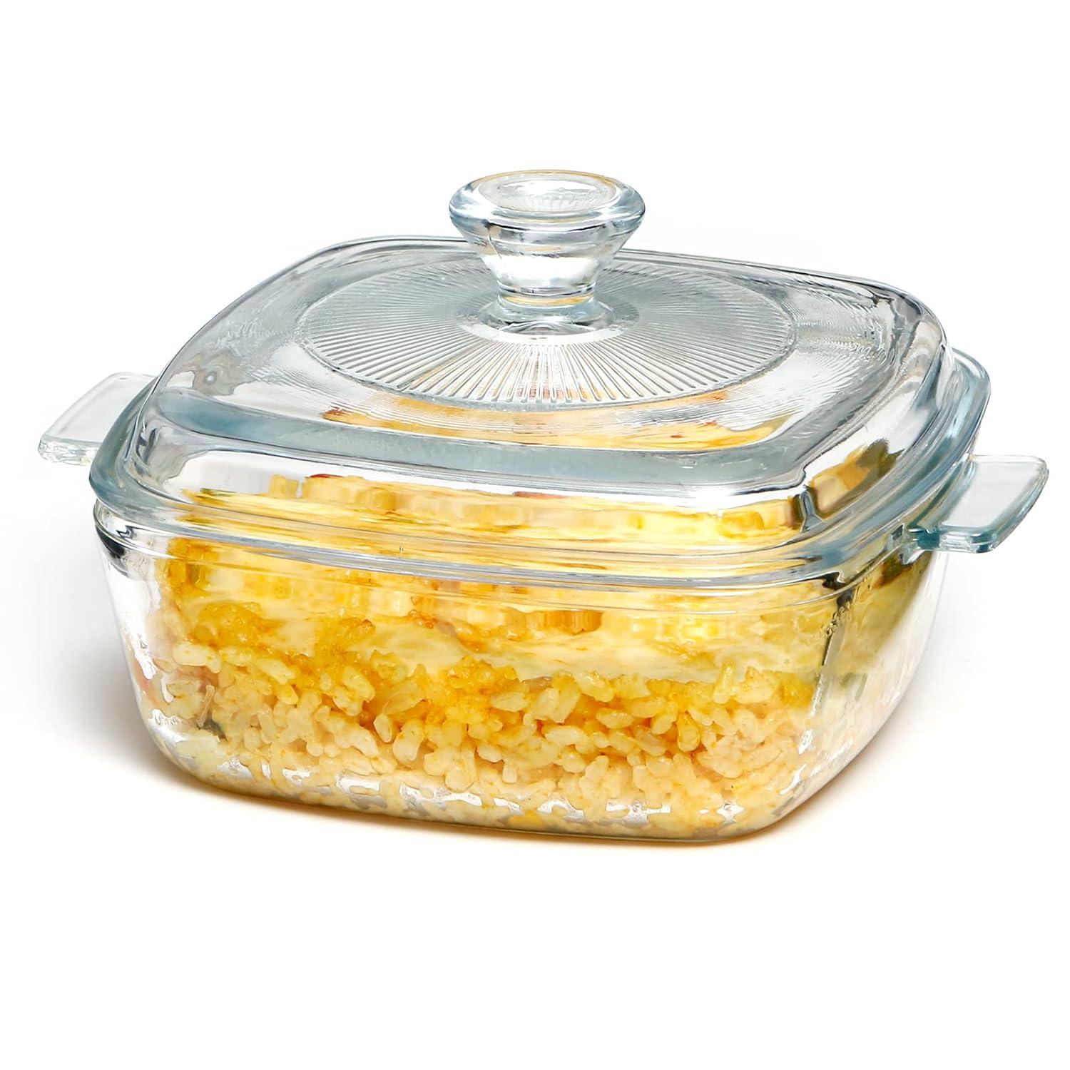 NUTRIUPS 0.8L Glass Casserole Dish with Lid Oven Safe Square Casserole Dish 5.9in Glass Microwave Bowl With Lid Microwavable Cookware (25oz-Mini)