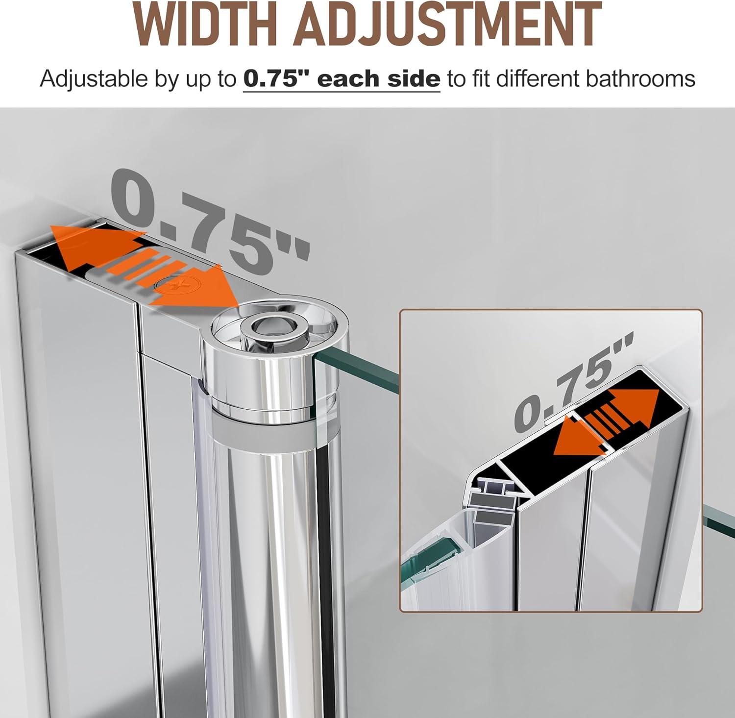 SUNNY SHOWER Adjustable 31.5-33 in. W x 72 in. H Frameless Pivot Shower Door,Chrome Finish, Certified Clear Tempered Glass Shower Enclosure