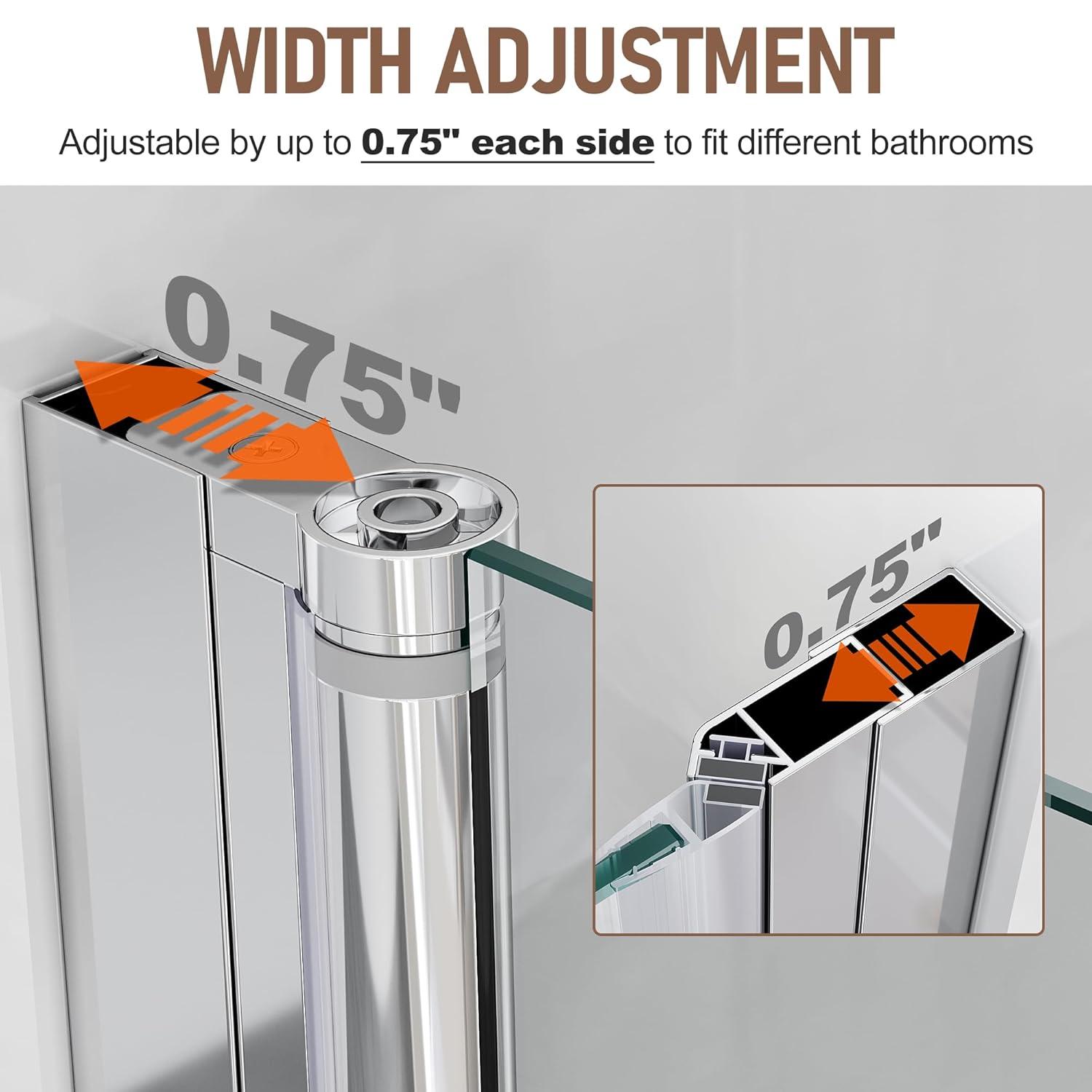 SUNNY SHOWER Adjustable 31.5-33 in. W x 72 in. H Frameless Pivot Shower Door,Chrome Finish, Certified Clear Tempered Glass Shower Enclosure