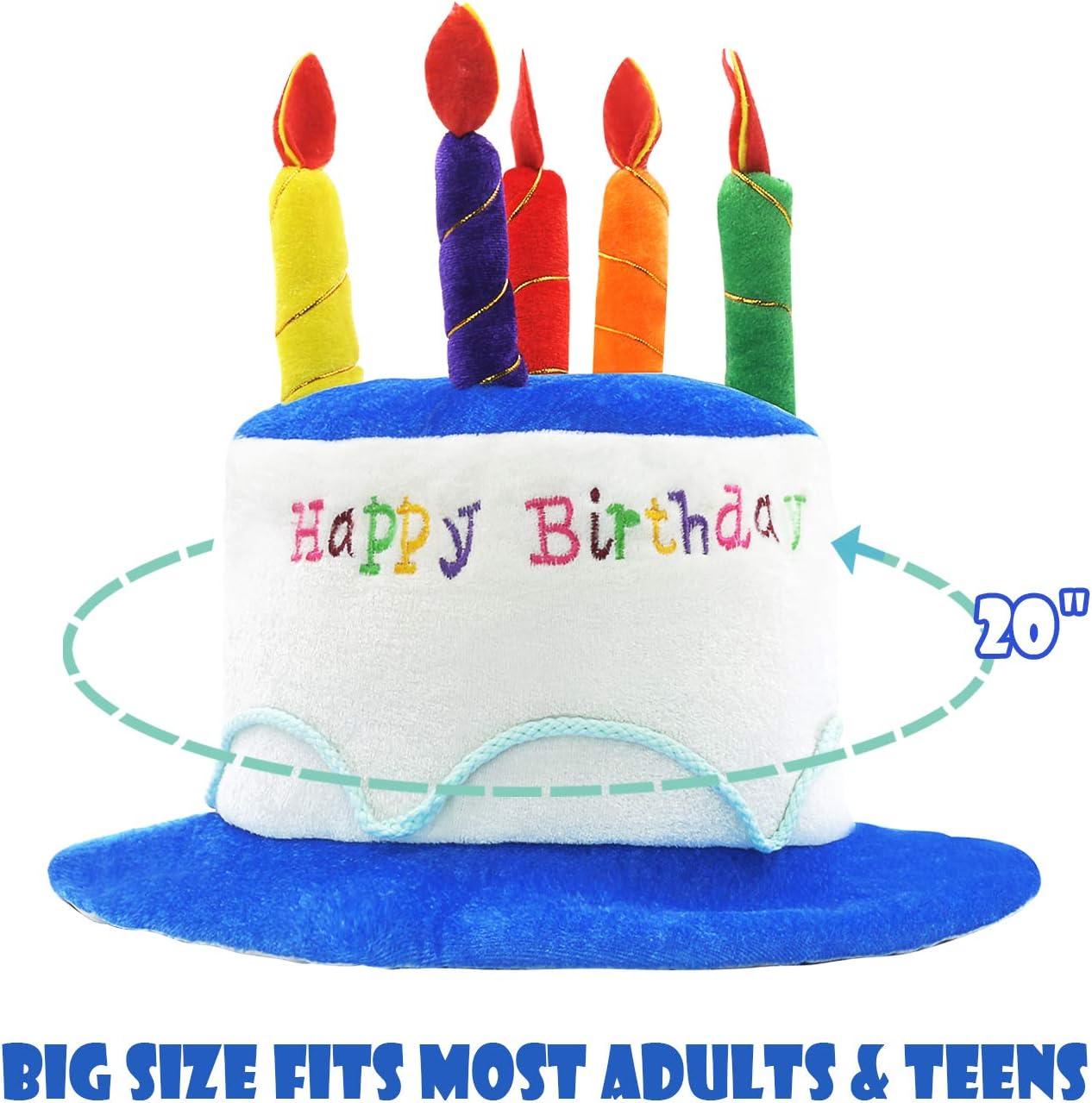 Novelty Place Plush Happy Birthday Cake Hat - Unisex Adult Size Fancy Dress Party Hats - Perfect as Party Favors, Costume Accessories - Cake & 5 Multicolor Candles