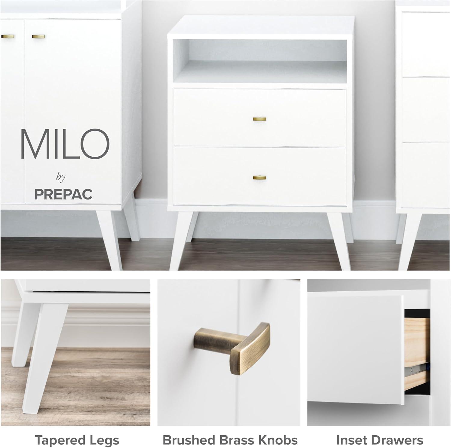 Prepac 7 Drawer Milo Mid-Century Modern Dresser White: Laminated, Metal Glides, MDF Composite