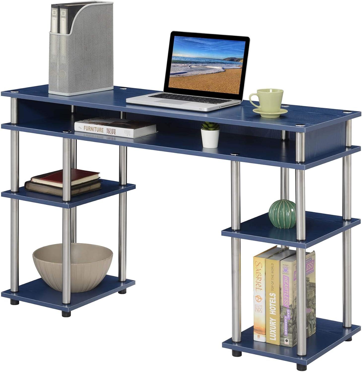 Convenience Concepts Designs2Go 30 inches Tall No Tools Desk with Shelves, Cobalt Blue, Adults