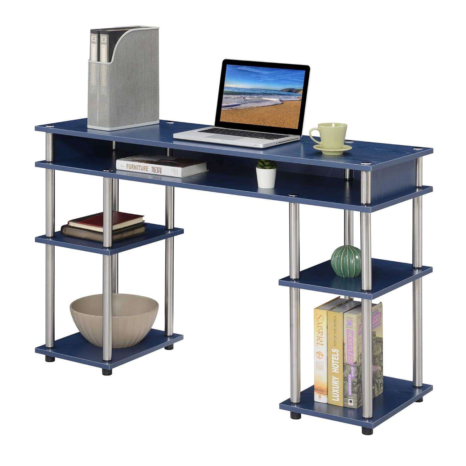 Convenience Concepts Designs2Go 30 inches Tall No Tools Desk with Shelves, Cobalt Blue, Adults
