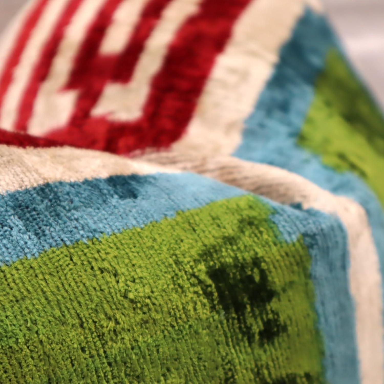 Handmade Luxury Velvet Throw Pillow with Down Feather Insert, 16"x24", Red, Green, Blue, and Cream Geometric Pattern, Decorative Cushion for Living Room, Bedroom, and Home Décor