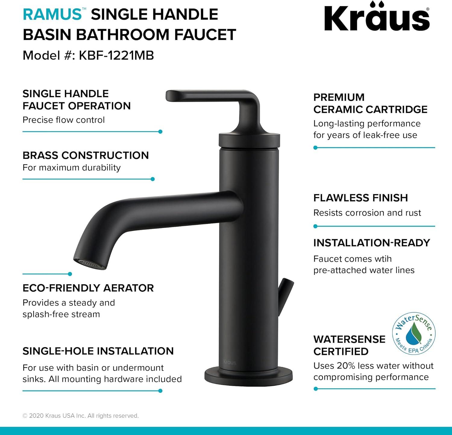 Ramus 7'' Matte Black Stainless Steel Bathroom Sink Faucet