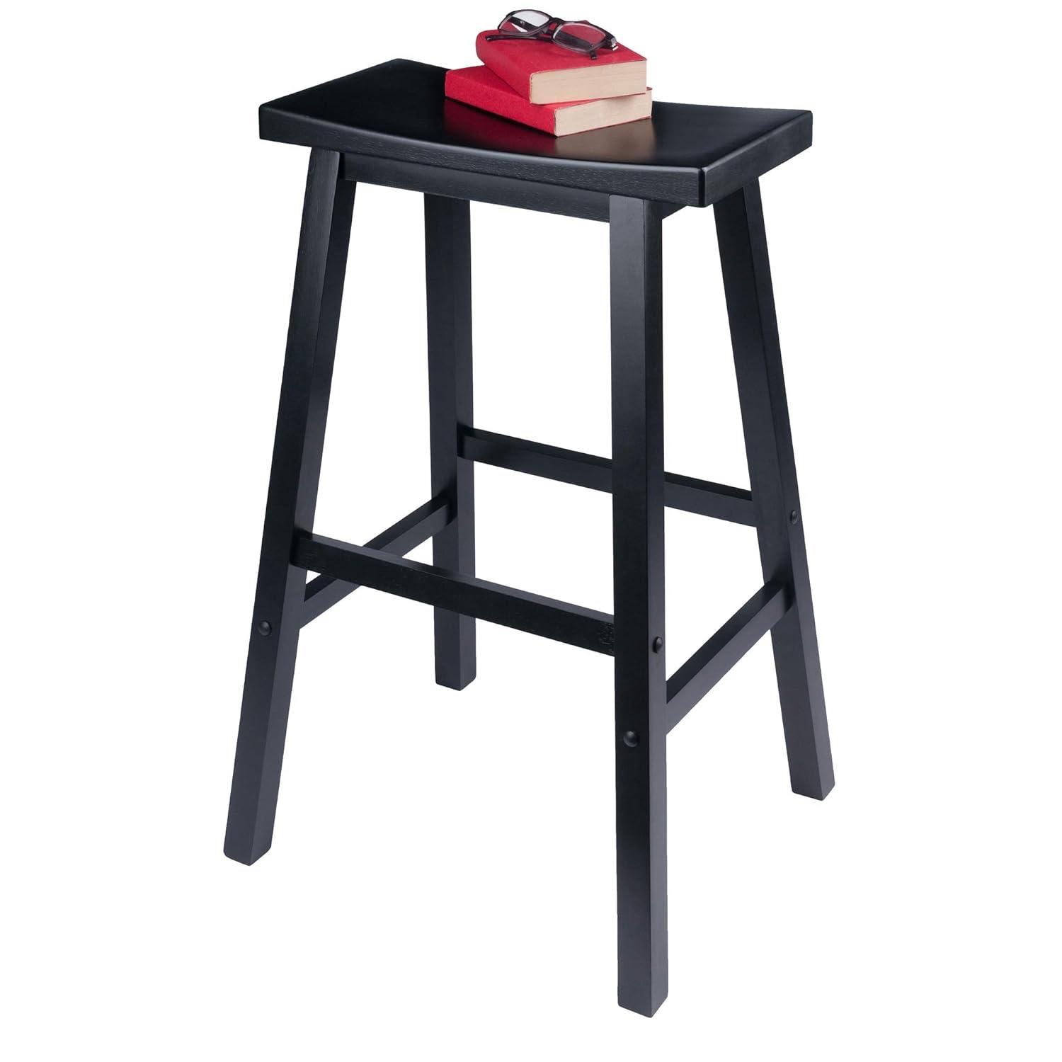 29" Satori Saddle Seat Barstool Black - Winsome: Solid Wood, High-Top Counter, Backless Design