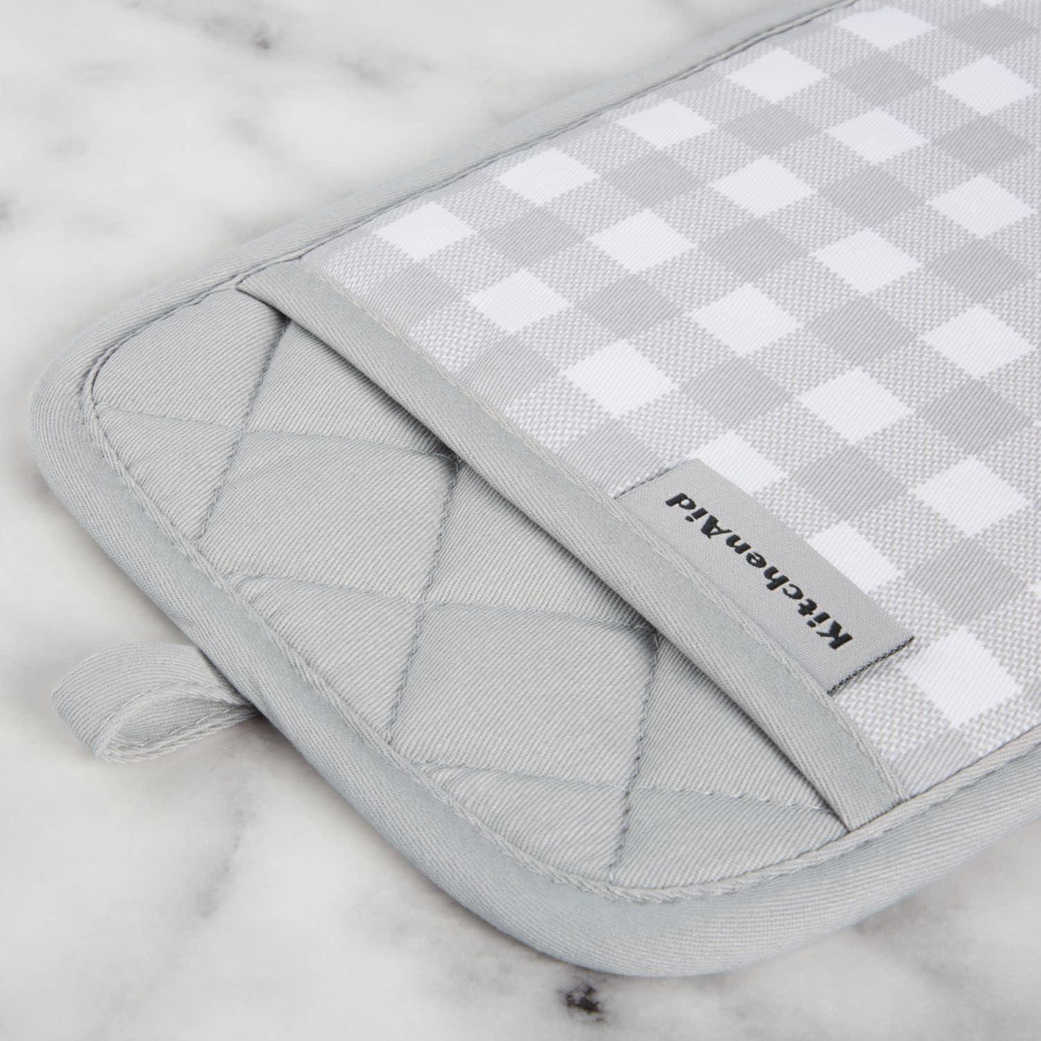 Matte Grey Gingham Silicone Cotton Pot Holder Set