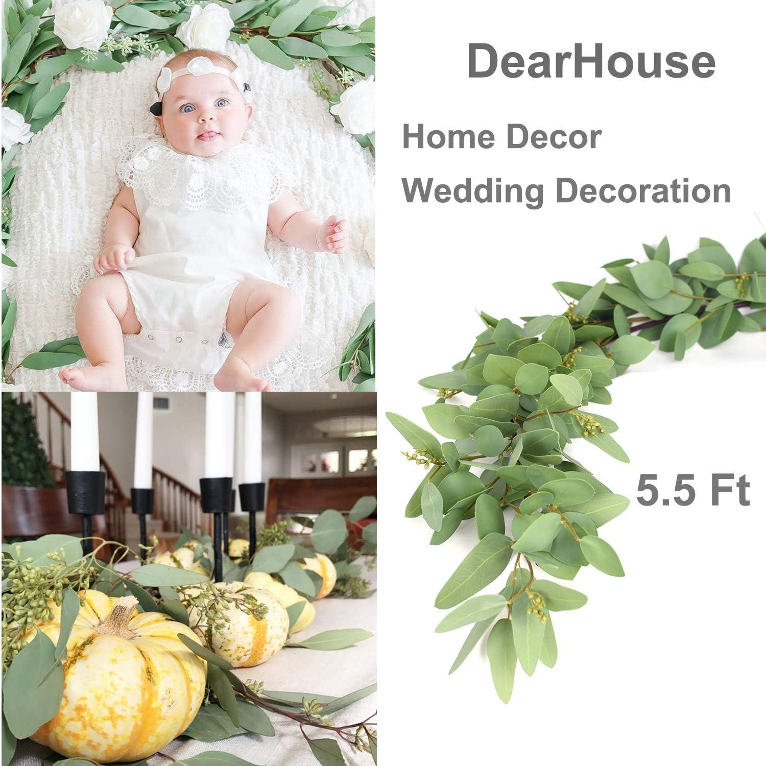 🌟 Front Door Decorations Christmas Gifts 5.5Ft Seeded Eucalyptus Garland, Artificial Vines Faux Eucalyptus Leaves Table Garland Artificial Eucalyptus Garland Greenery Wedding Backdrop Arch Wall Decor