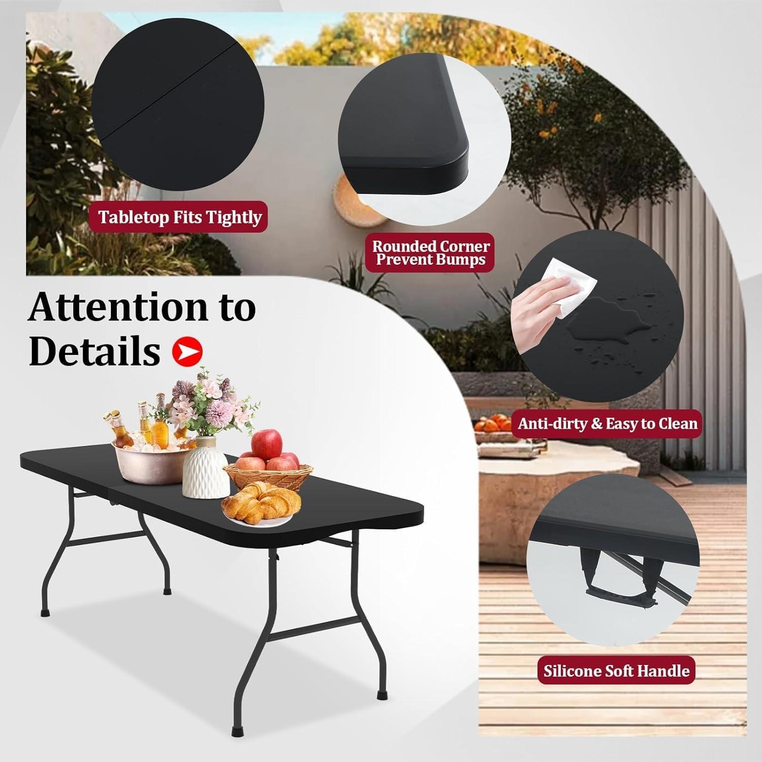 Folding Table 6 Foot,  Heavy-Duty, Portable Plastic Construction with Carrying Handle – Perfect for Picnics, Parties, and Office Indoor Outdoor Use, White