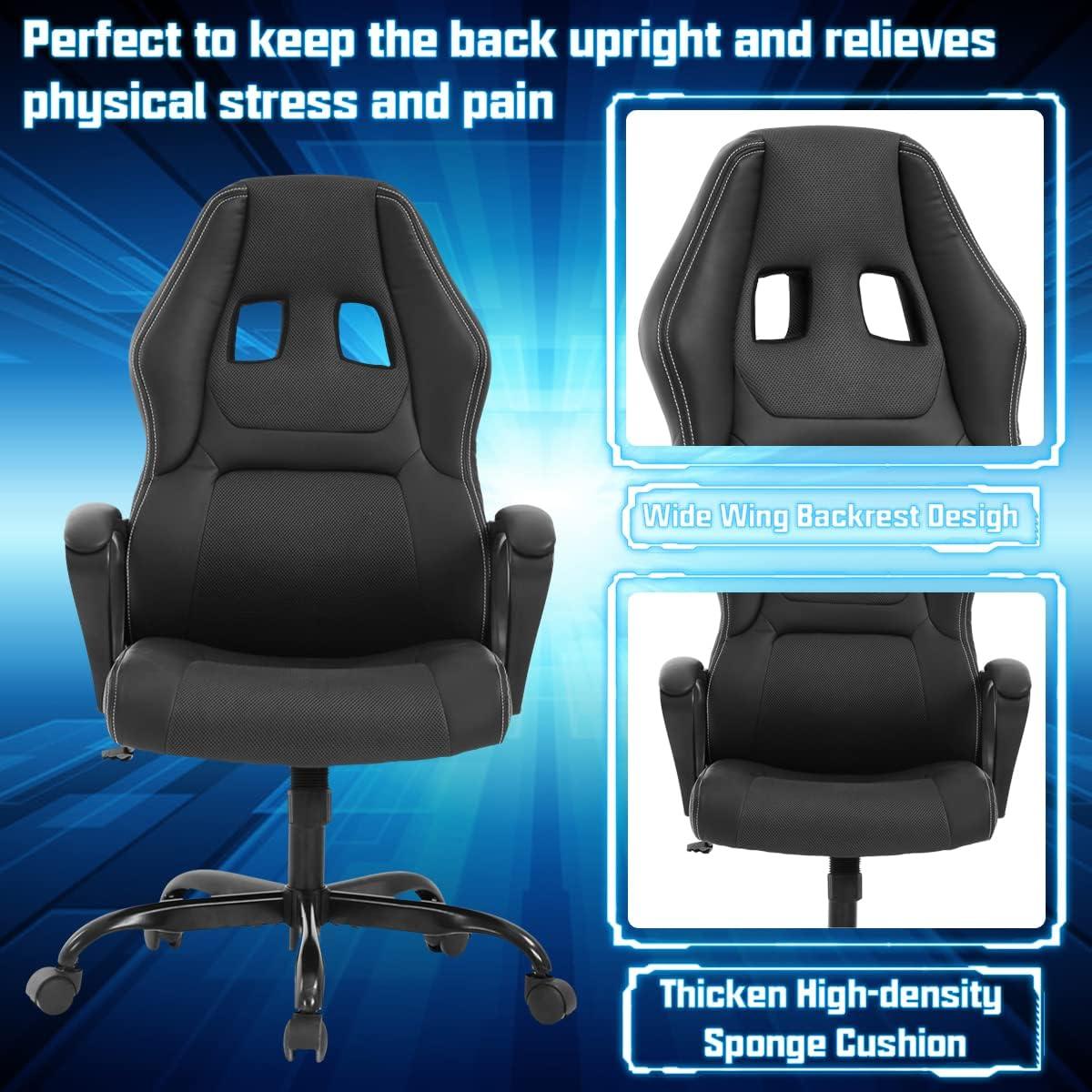 Dkelincs Gaming Chair Adjustable Game Chair PU Leather Computer Chair High Back Office Desk Chair with 360° Rolling Wheels & Lumbar Support for Teen, Red