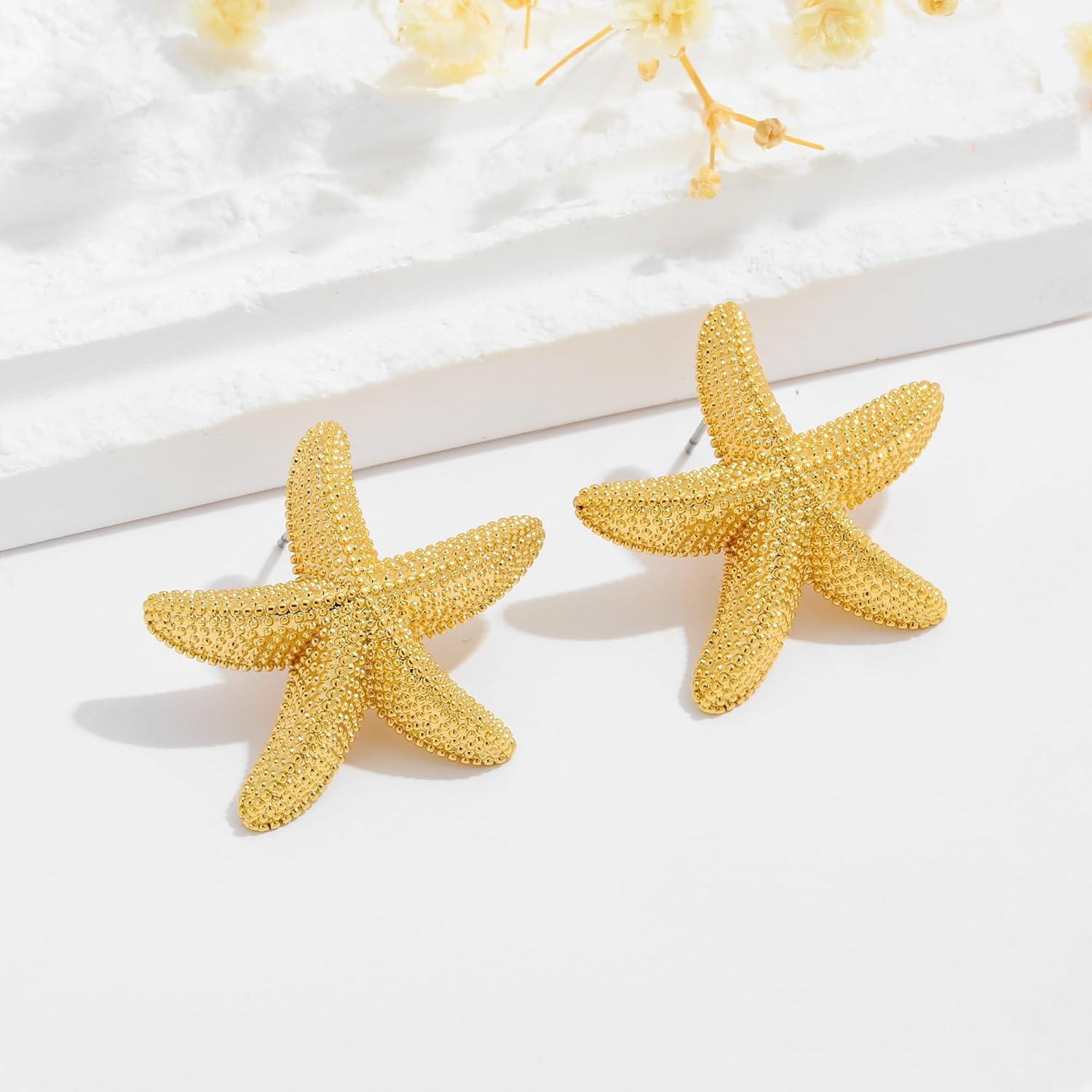 Punk Boho Starfish Earrings Starfish Statement Star Stud Earrings for Women Beach Ocean Summer Jewelry