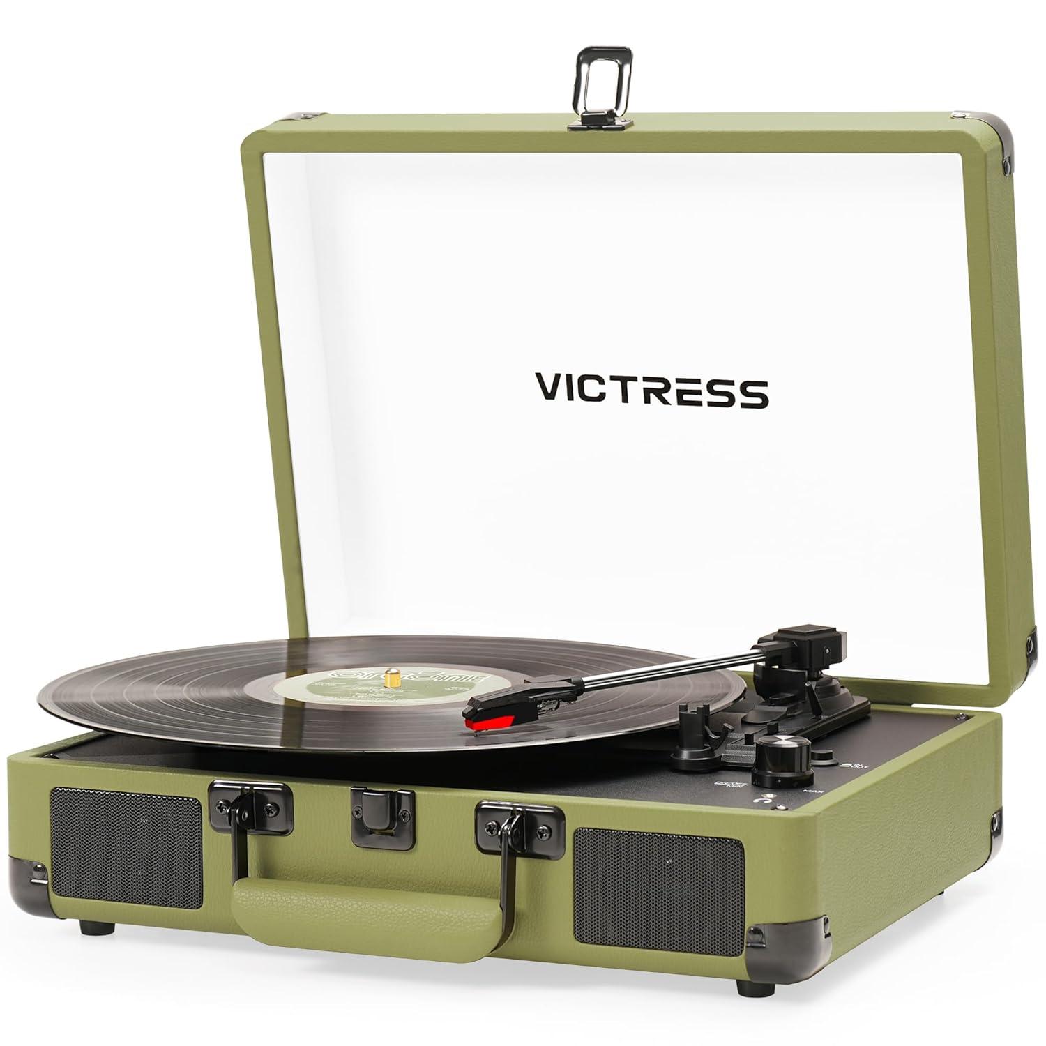 Victrola Journey 3-Speed Bluetooth Suitcase Record Player - Mint: Belt Drive Turntable