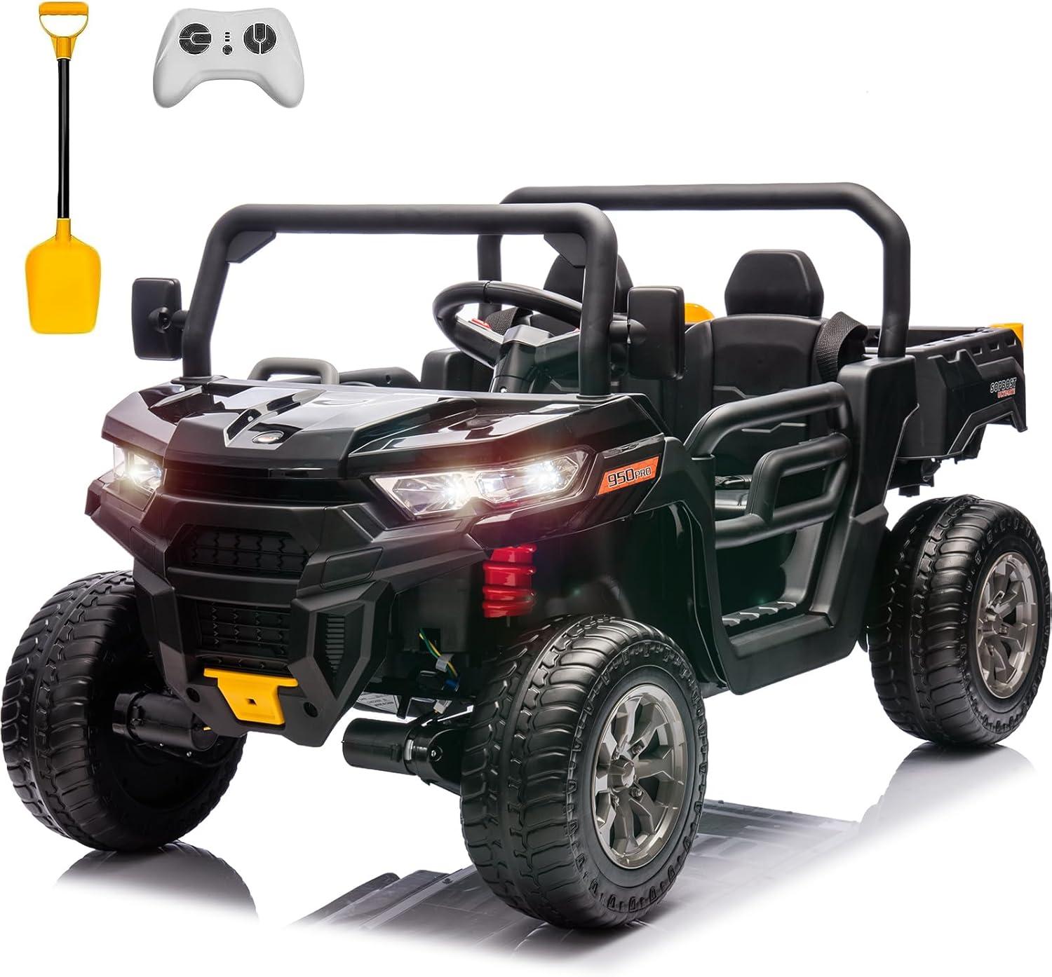 4 Wheels 24V Ride on Dump Truck Toys 2 Seater Kids Ride On UTV Car with Remote Control,Electric Dump Bed