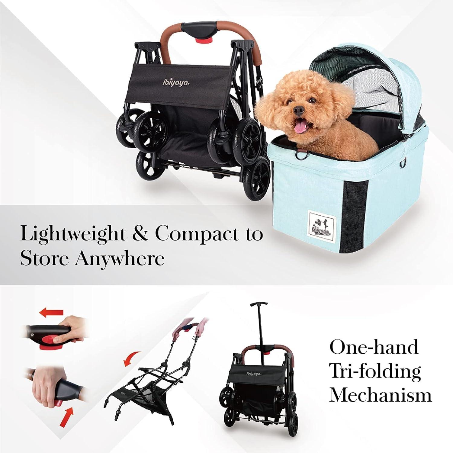 Travois Tri-fold Pet Travel System 3-in-1 Detachable Pet Stroller-Carrier for Small to Medium-Sized Dogs & Cats, Spearmint