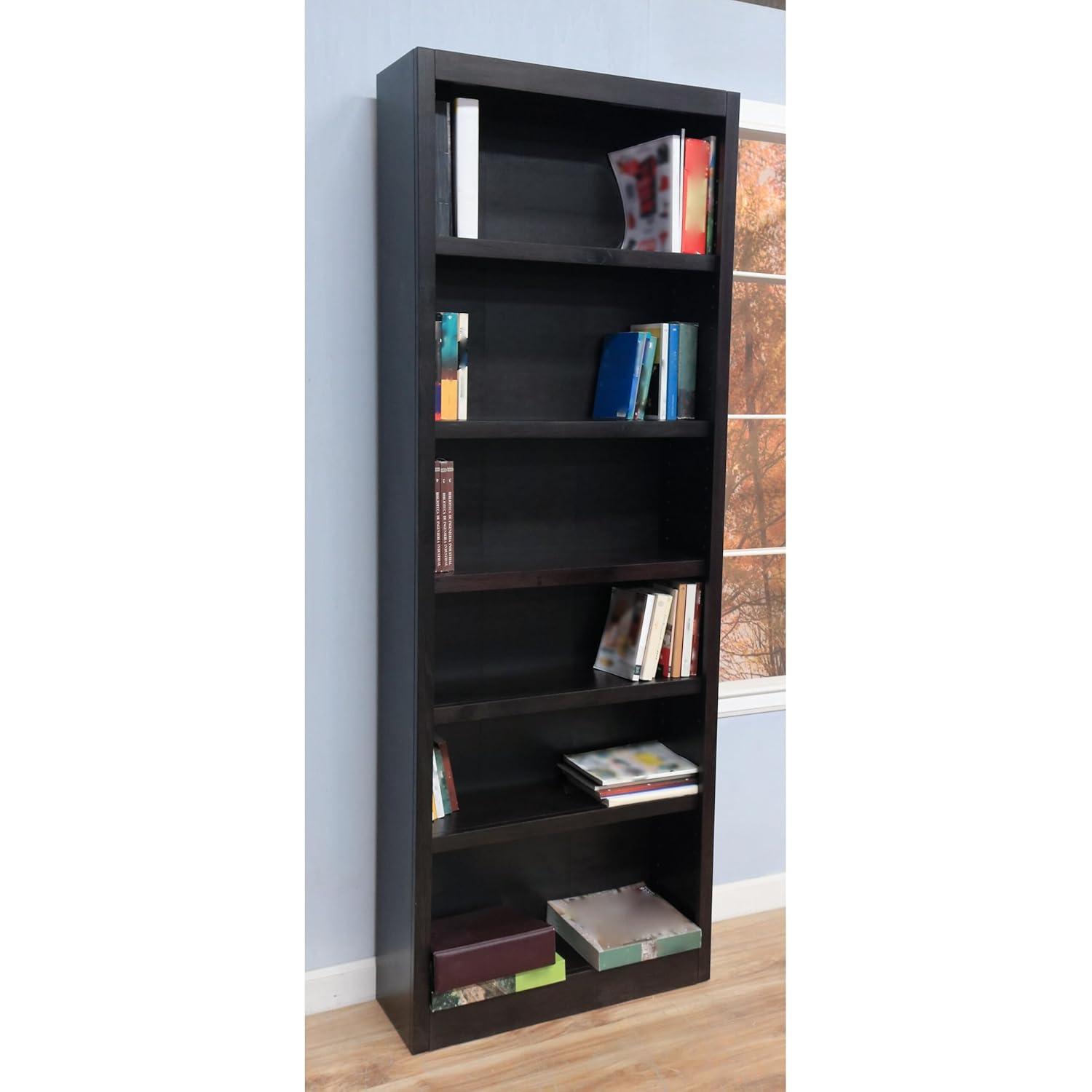 Concepts in Wood 6 Shelf Wood Bookcase, 84 inch Tall - Espresso Finish