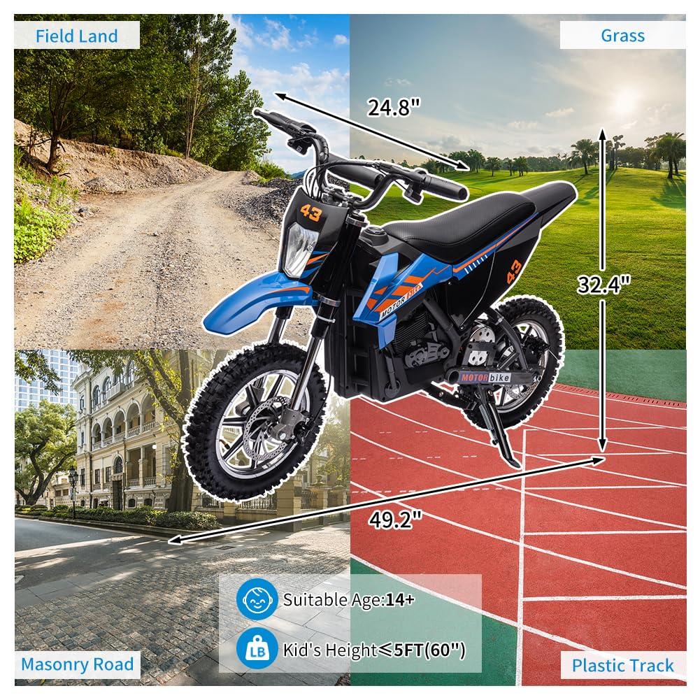 Blue 36V Electric Dirt Bike with LED Headlight