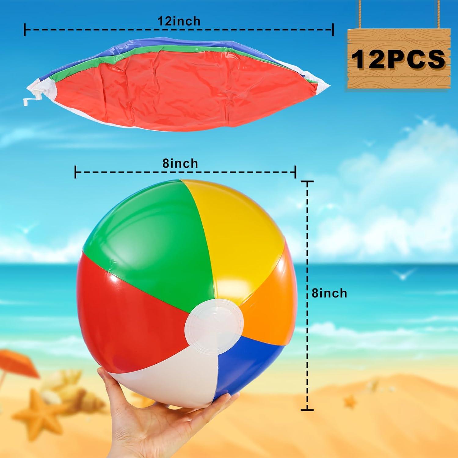 12" Mini Beach Balls Bulk (12 Pack) Summer Party Favors for Kids, Pool Toys