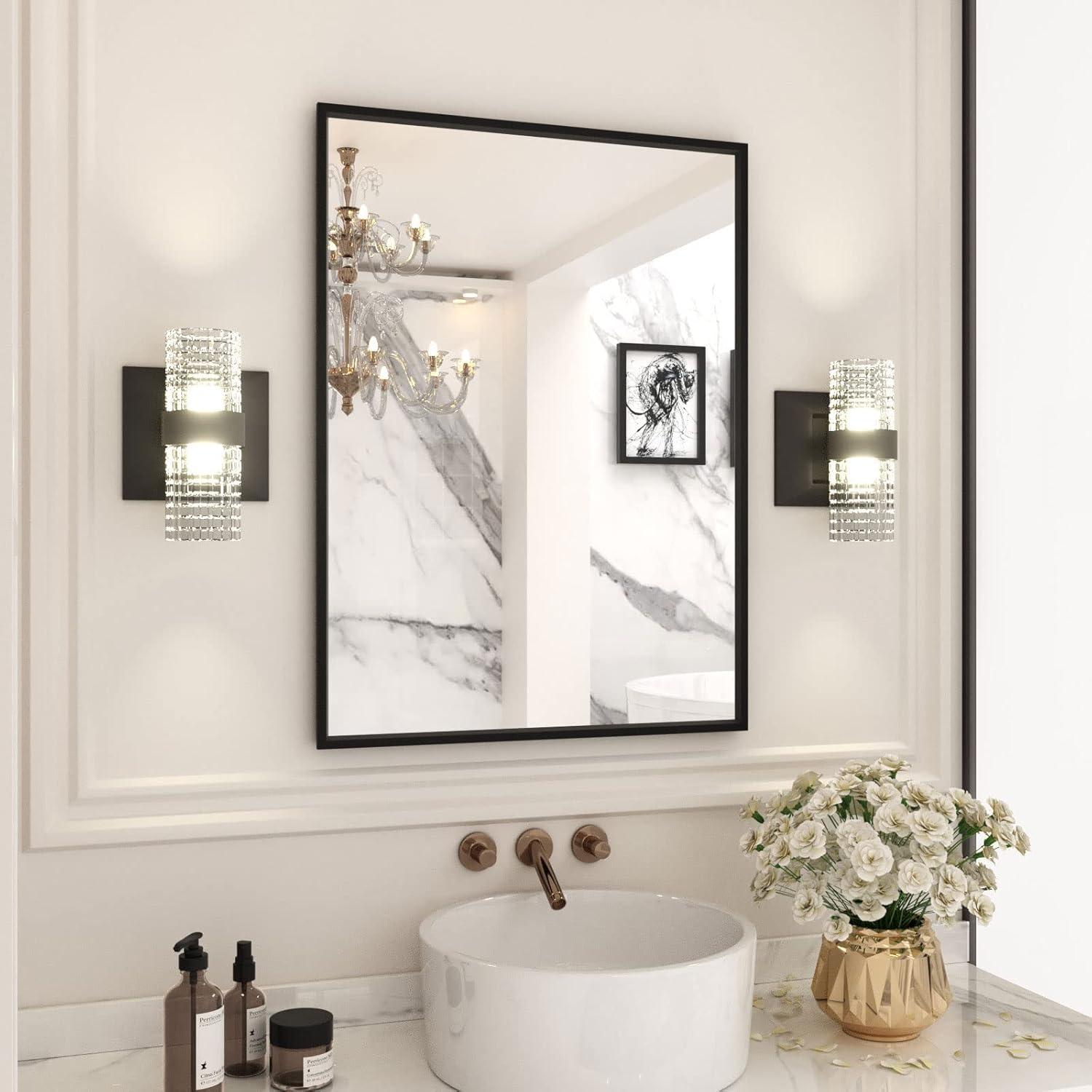 Matte Black Rectangular Aluminum Framed Bathroom Mirror, 30" x 22"