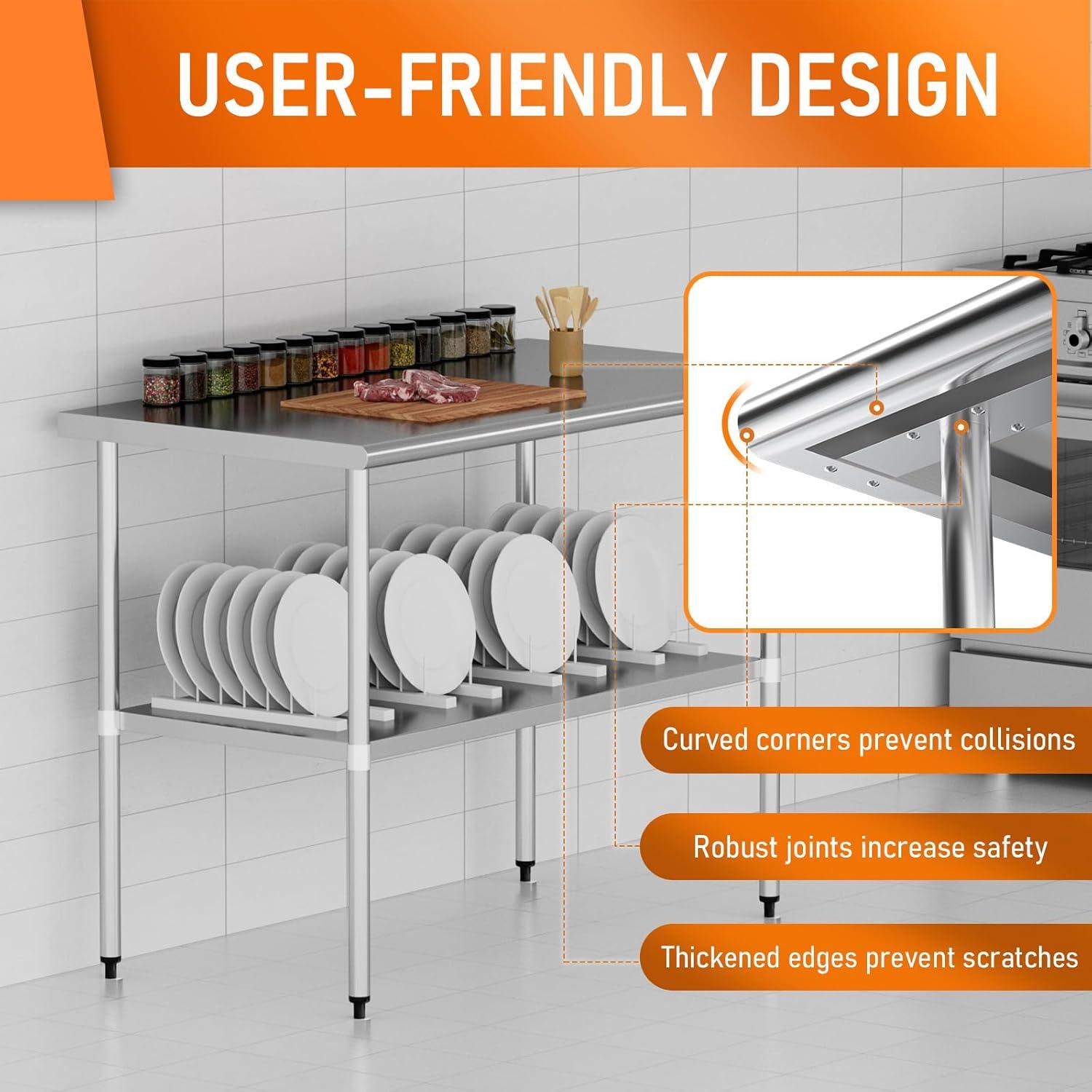 Heavy Duty Stainless Steel Work Table with Adjustable Undershelf