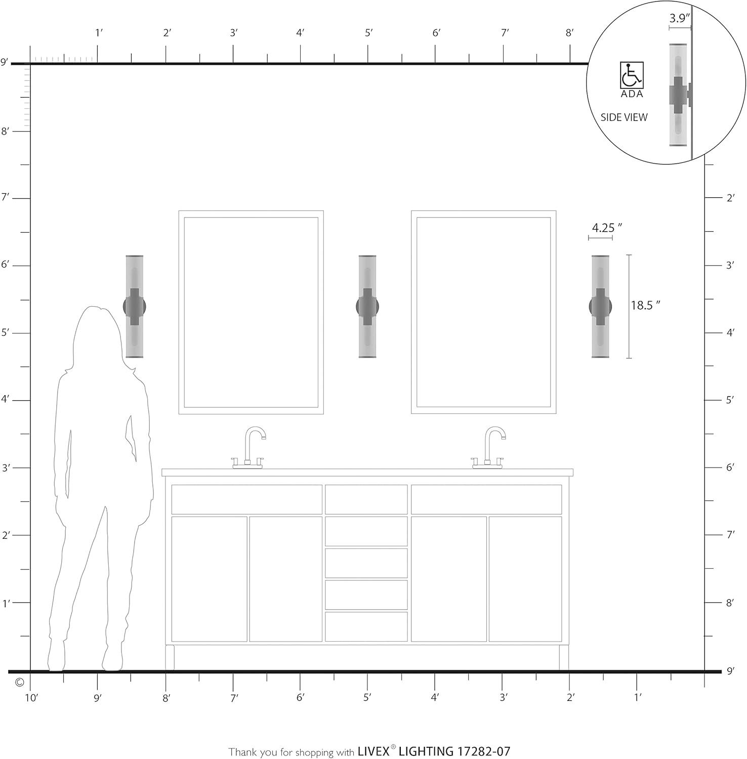 Livex Lighting - Bancroft - 2 Light ADA Bath Vanity In Contemporary Style-18.5