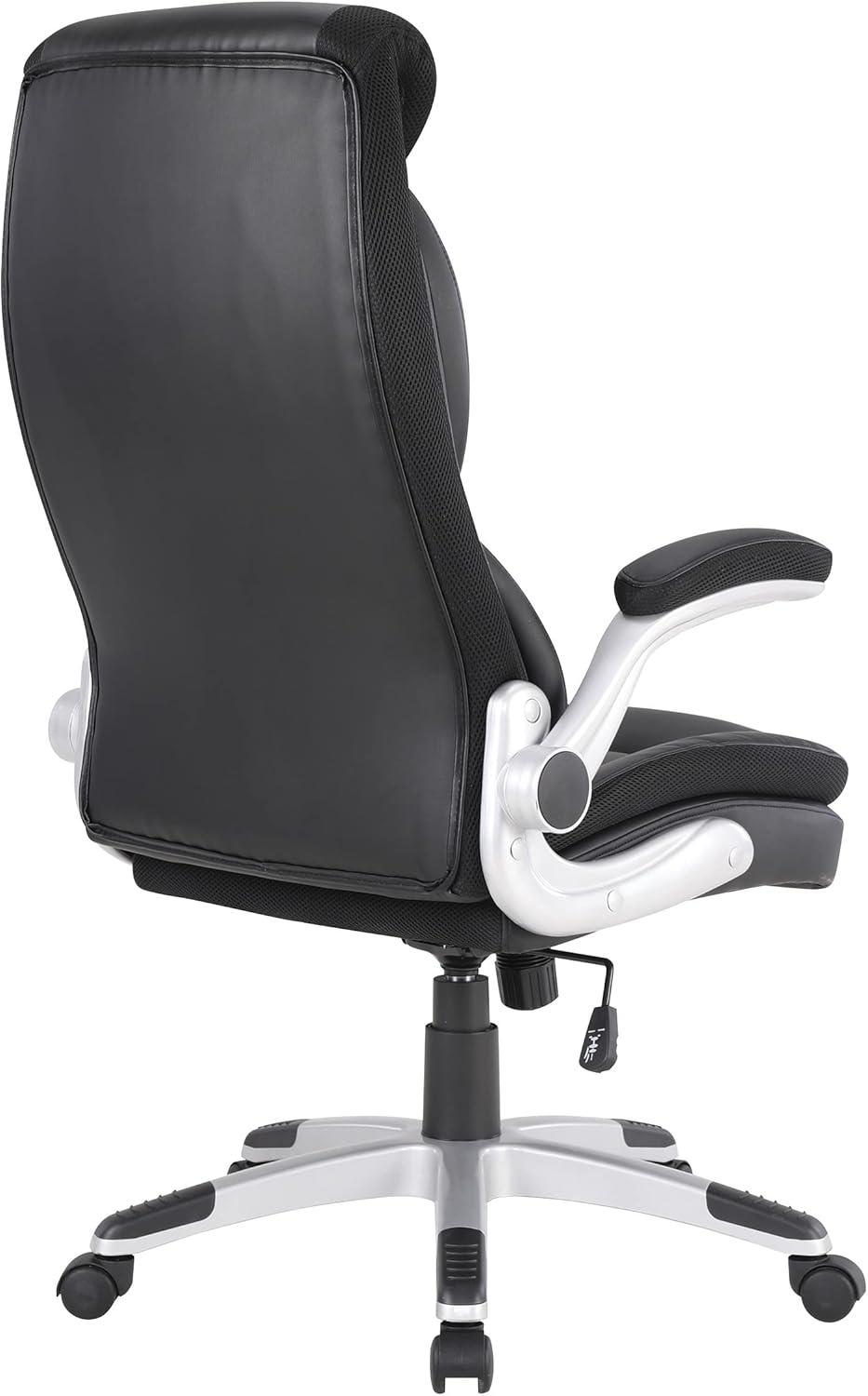 Executive Black Bonded Leather Chair with Silver Coated Nylon Base