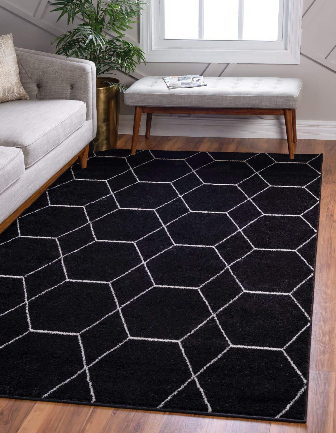 Unique Loom 7' 0 x 10' 0 Trellis Frieze Geometric Black Area Rug