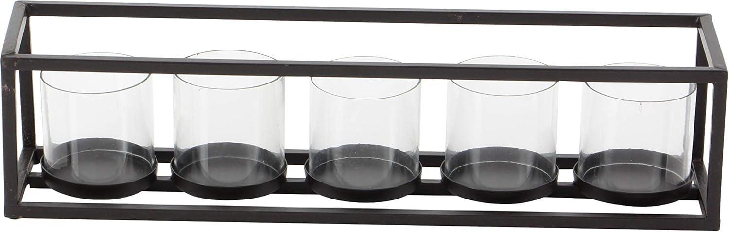 22" x 5" Contemporary Iron/Glass Five Light Candle Holder Black - Olivia & May: Elegant Mantel Decor, Indoor Use