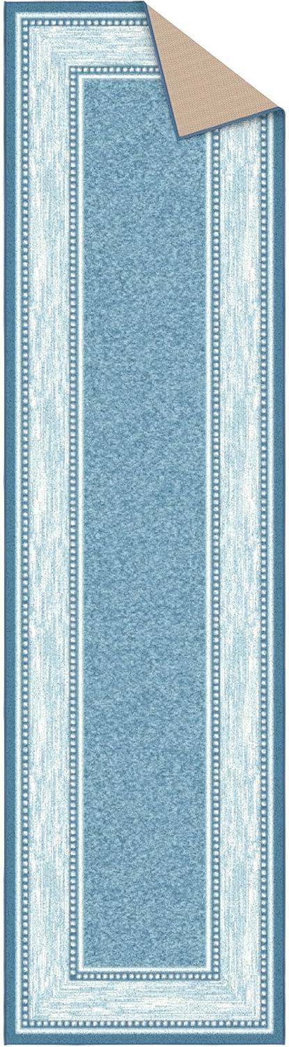 Ottomanson Machine Washable Non-Slip Rubberback Bordered 3x10 Indoor Runner Rug, 2'7" x 9'10", Blue