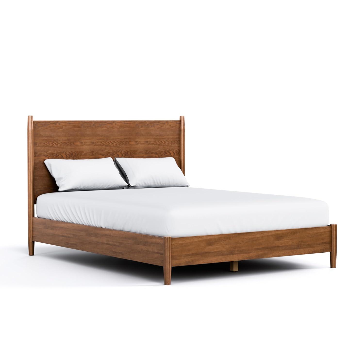 HOMES: Inside + Out Full Riverstone Mid-Century Modern Platform Bed with Headboard Walnut Wood