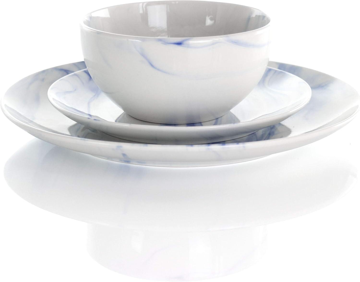 16-Piece Blue and White Marble Ceramic Dinnerware Set