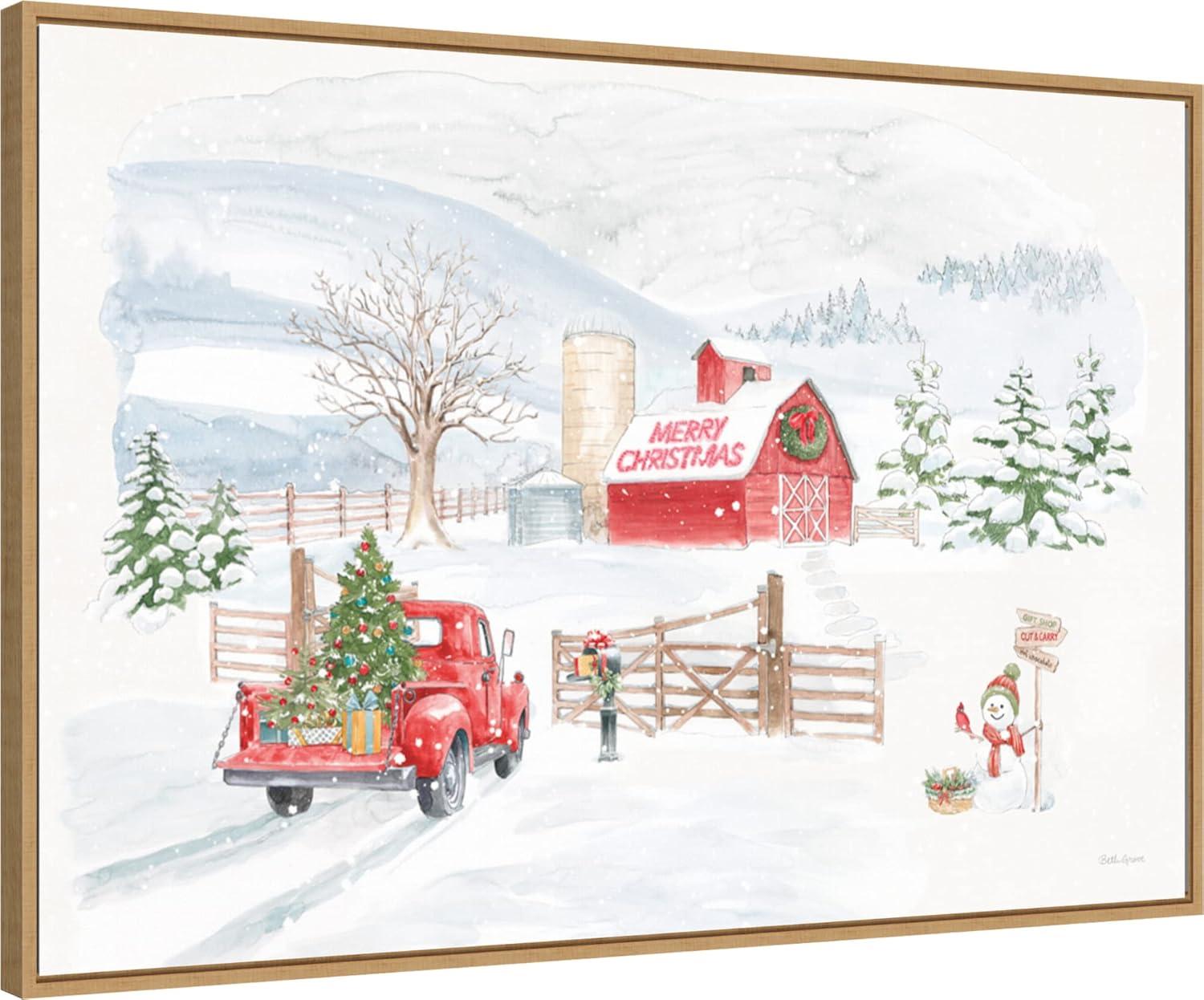 Amanti Art Home For The Holidays I Snowman by Beth Grove Canvas Wall Art Print Framed 33-in. x 23-in.