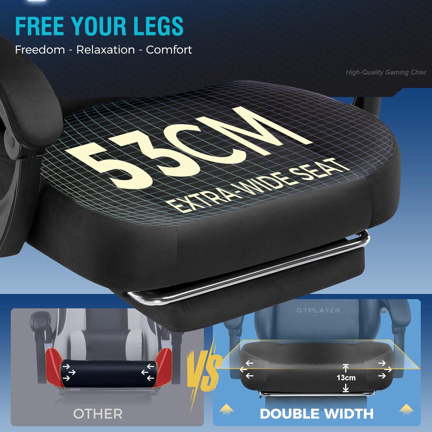 GTPLAYER Gaming Chair Fabric with Pocket Spring Cushion, Big and Tall Gaming Chair 350LBS High Back Computer Chair with Footrest for Adults Lumbar Support Swivel Game Chair for Office Gaming Black