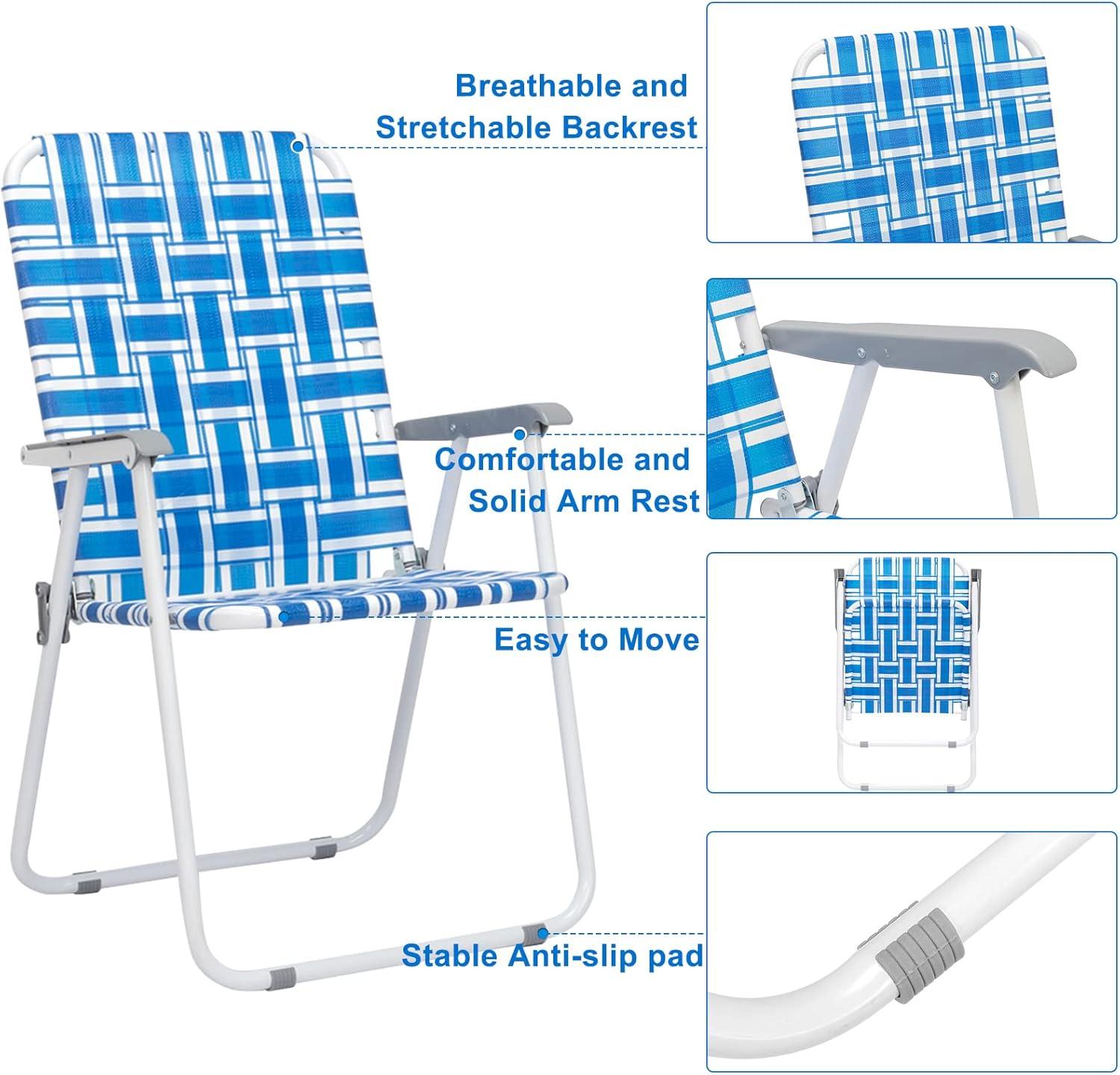 Blue and White Foldable Outdoor Camping Chairs Set of 2