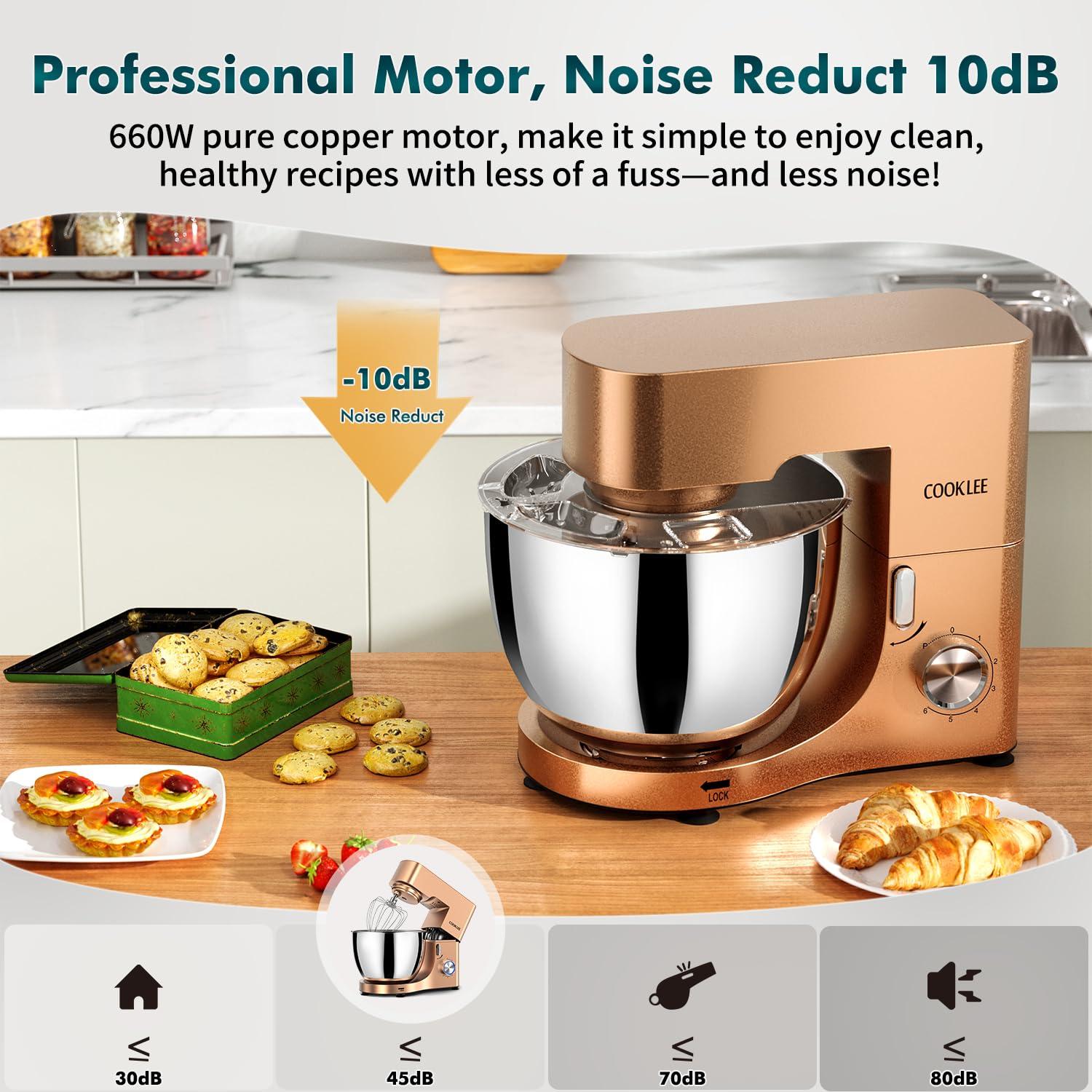COOKLEE Stand Mixer, 9.5 Qt. 660W 10-Speed Electric Kitchen Mixer with Dishwasher-Safe Dough Hooks, Flat Beaters, Wire Whip & Pouring Shield Attachments for Most Home Cooks, Champagne