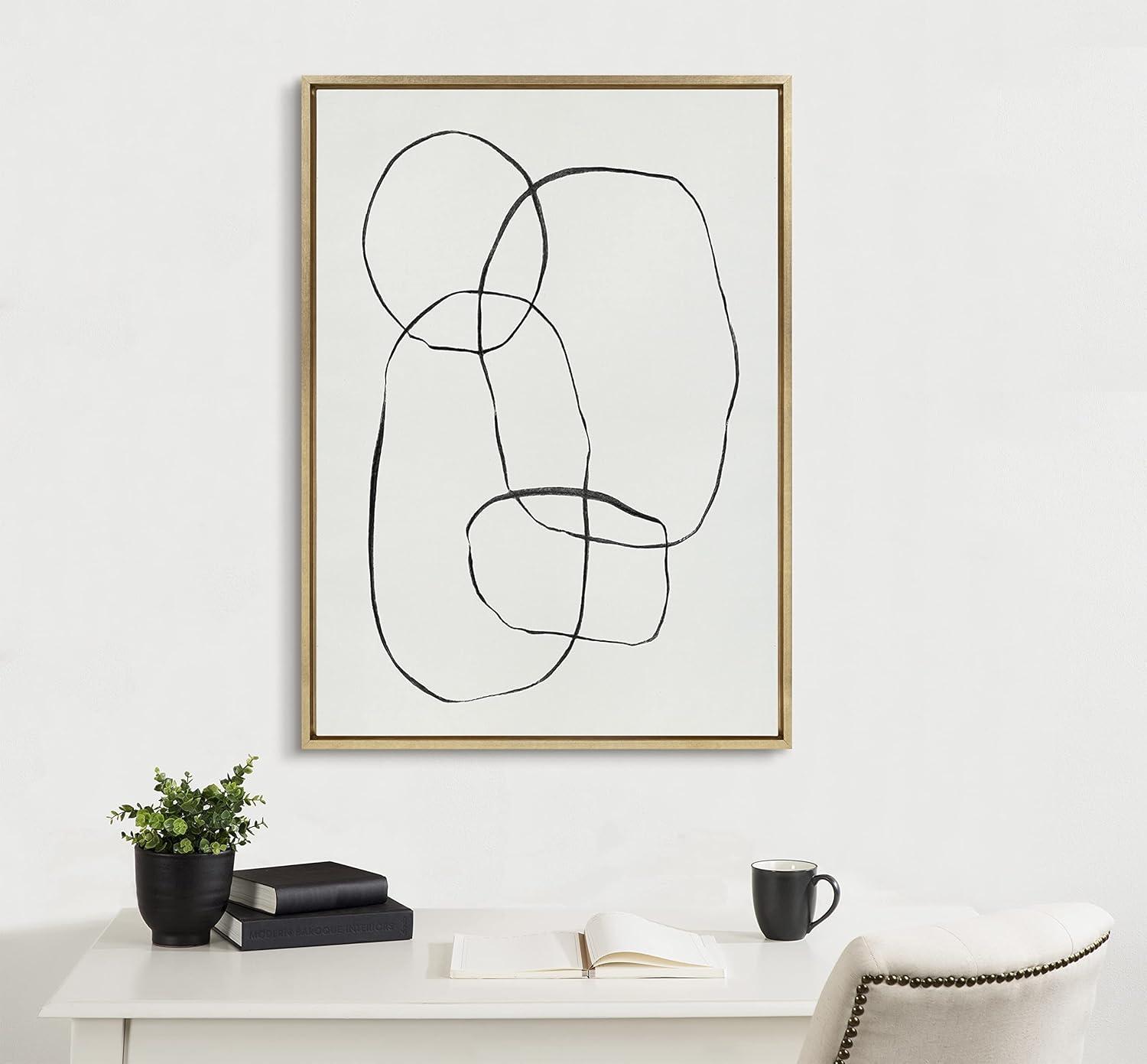 28" x 38" Sylvie 871 Modern Circles Framed Canvas Gold - Kate & Laurel All Things Decor: Contemporary Wall Art, Linen Texture