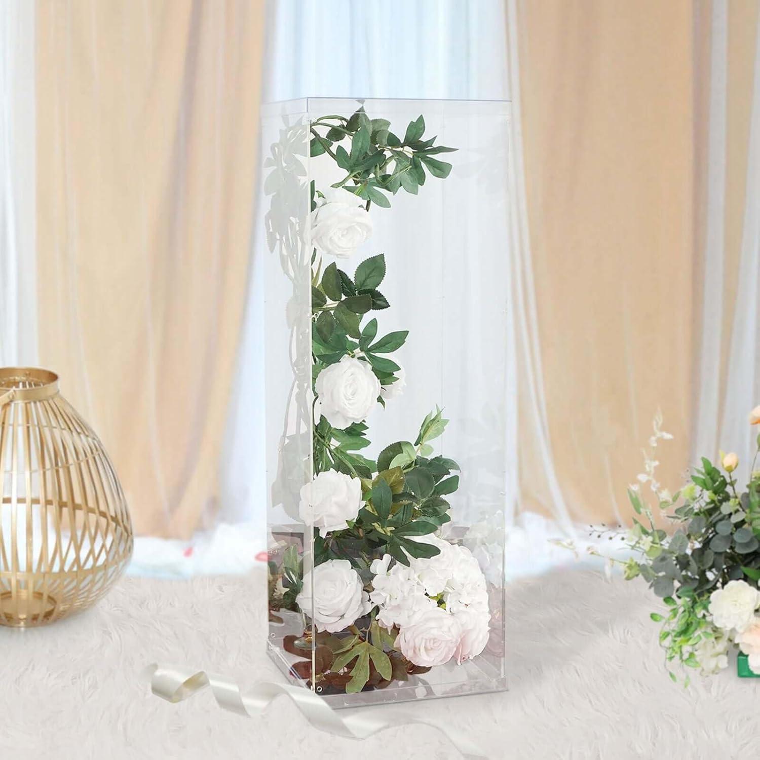 Efavormart 32" Acrylic & Lucite Wedding Decor Ideas Clear Display Box for Centerpieces with Interchangeable Lid and Base