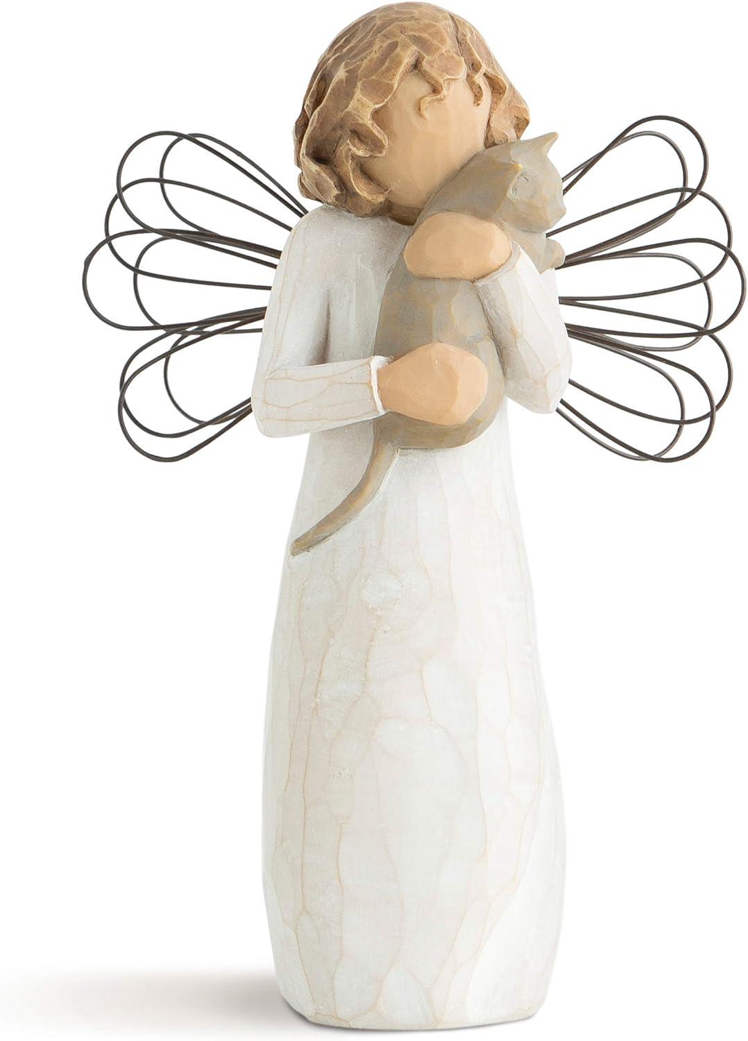 Hand-Painted Resin Angel Figurine with Kitty, 13cm