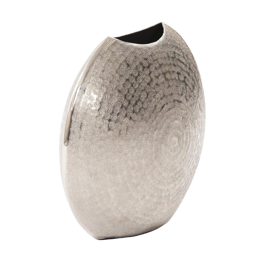 Howard Elliott Frosted Decorative Metal Vase for Centerpiece, Mettalic Silver Accent Table Vase with Hammered Texture for Home, Console Table, Entryway & Living Room, 10.25 x 5 x 10.75 Inch, Small
