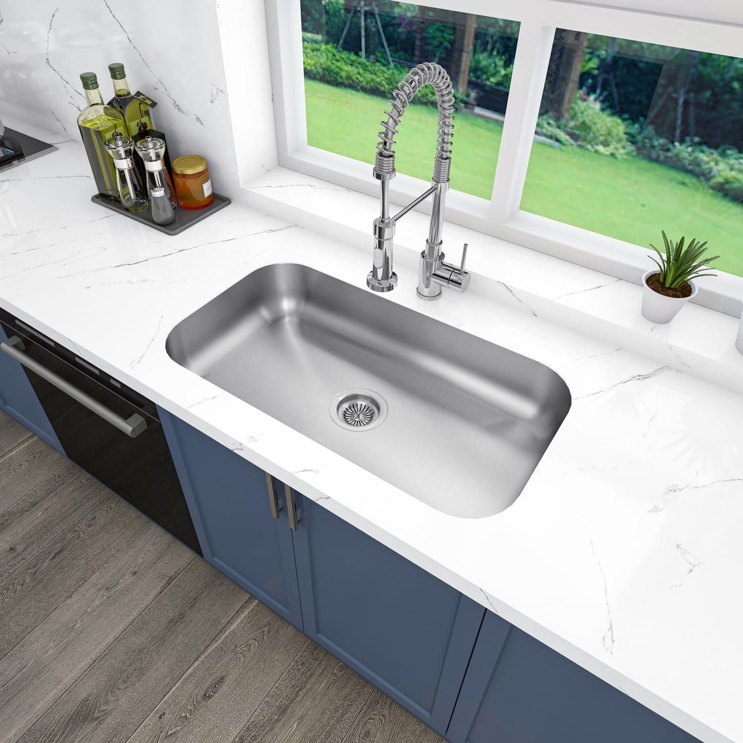 Sinber 30" x 18" Undermount Single Bowl Kitchen Sink with 18 Gauge 304 Stainless Steel Satin Finish