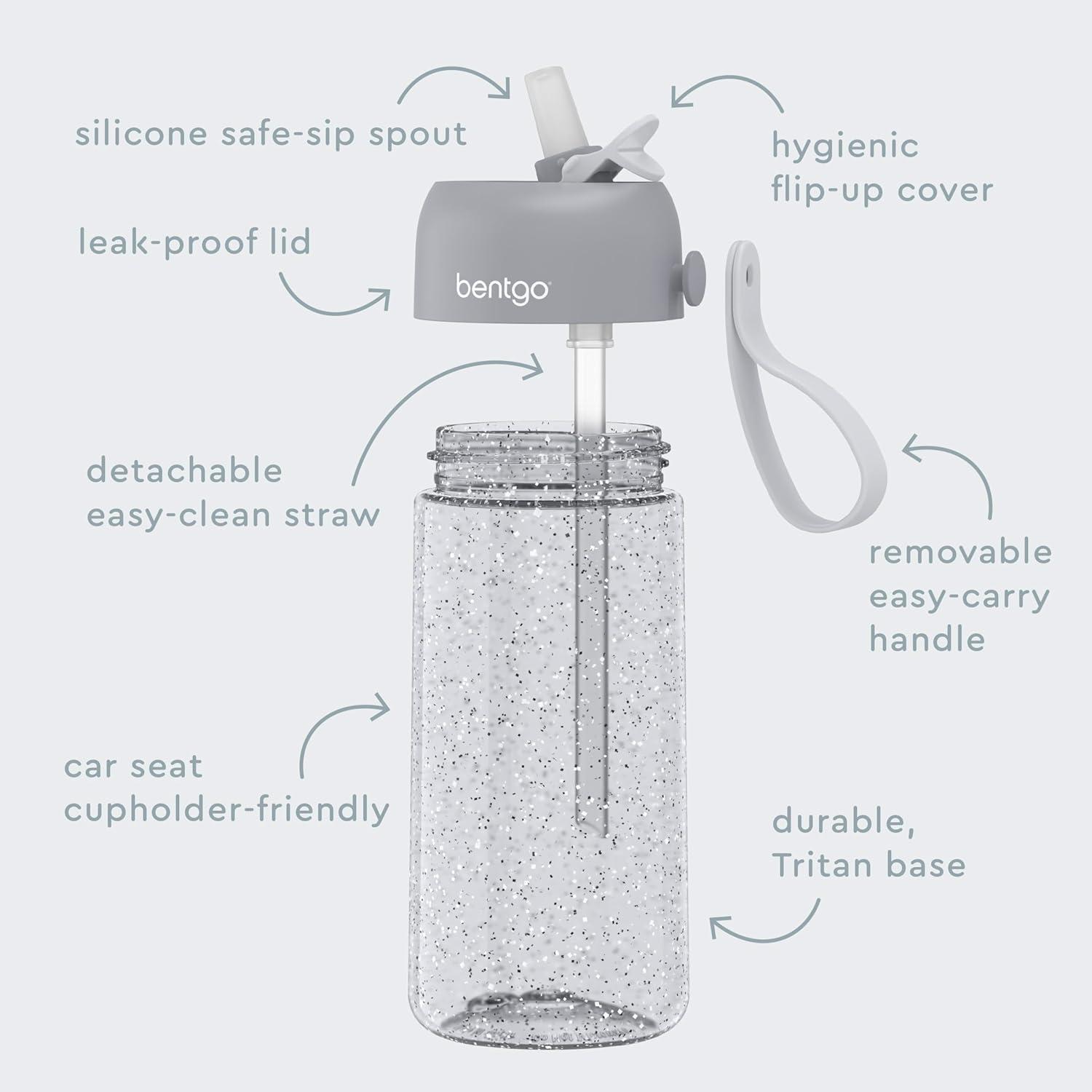 Bentgo Kids Silver Glitter Leak-Proof Plastic Water Bottle