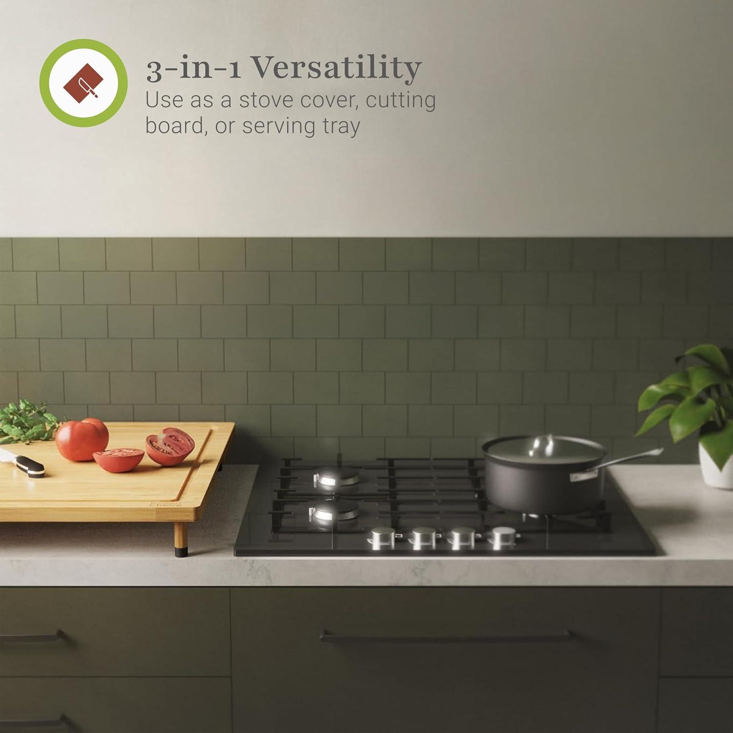 Prosumer's Choice Bamboo Stovetop Cover Cutting Board with Adjustable Legs - Large Size